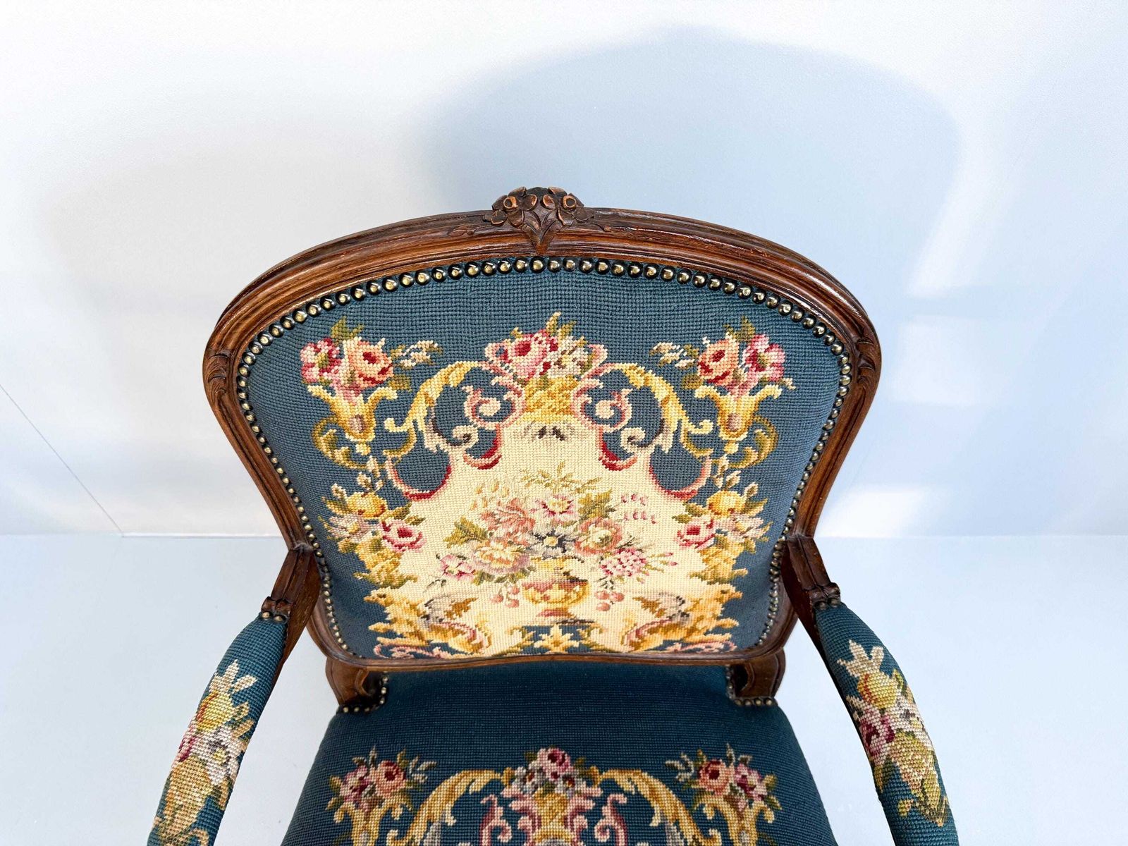 Vintage Louis XV Style Carved Walnut Chair With Needlepoint Upholstery photo buy