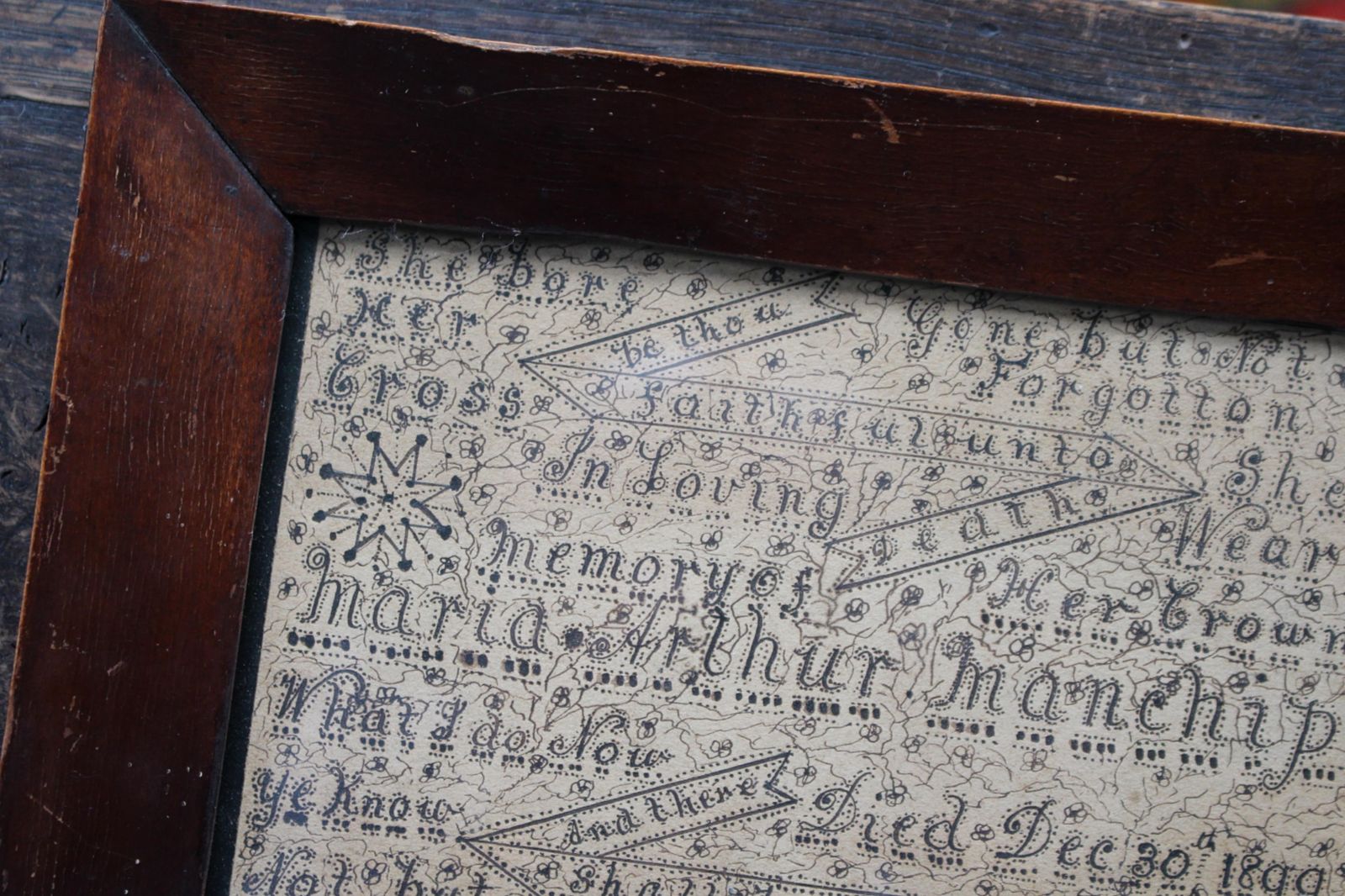 photo vintage Late 19th C Memento Mori Calligraphy In Memory Of Maria Arthur Manchip Died 1899