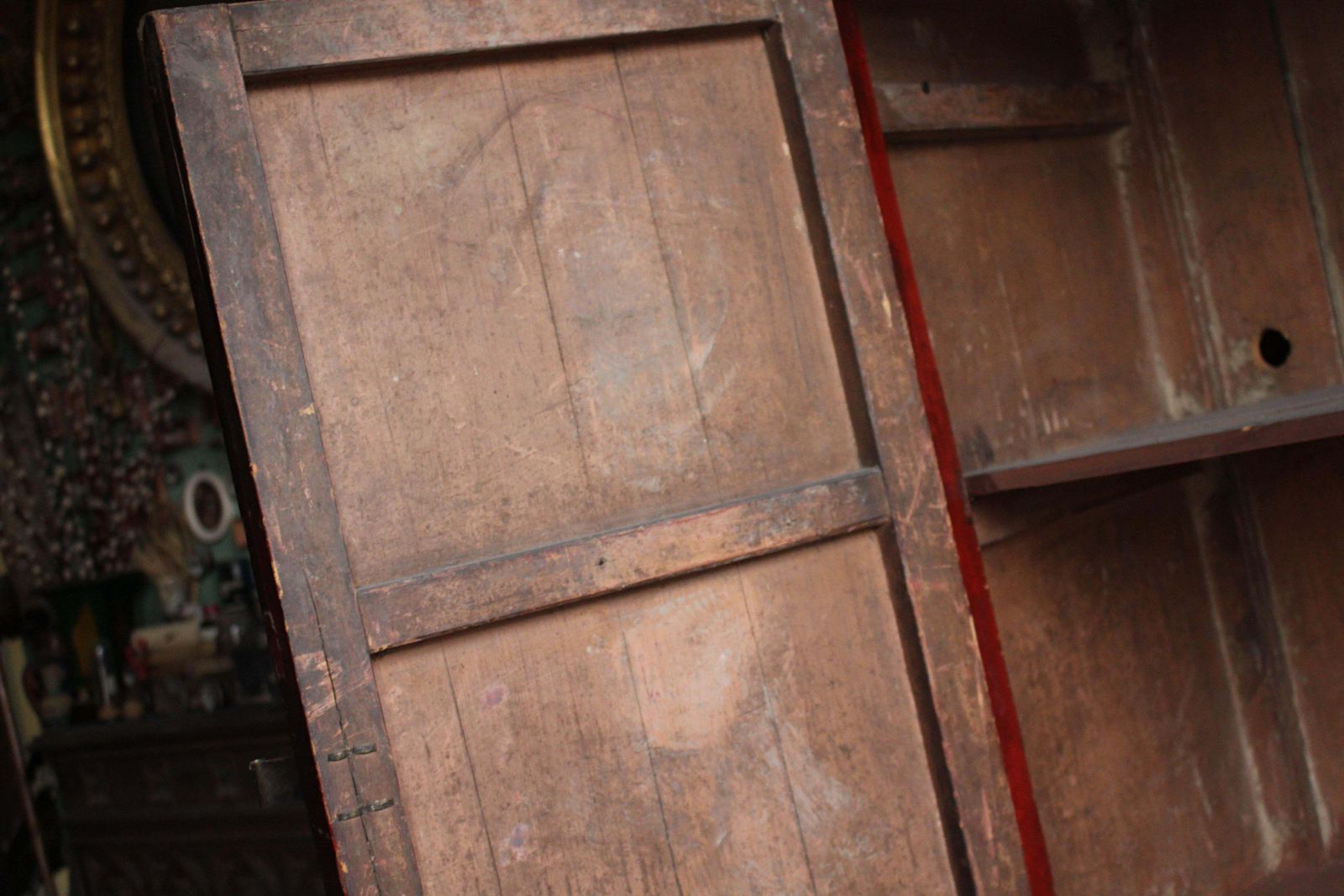 photo buy 19th C English Country House Scarlet Red Chinoiserie Lacquered Cabinet Armoire