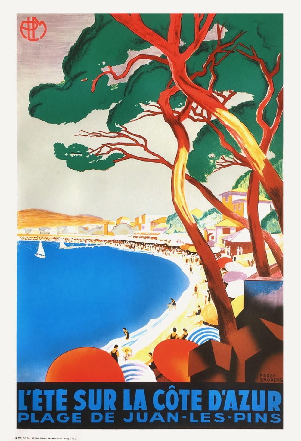 1990s After Roger Broders L'été Sur La Côte D'azur   Juan Les Pins Lithograph Poster