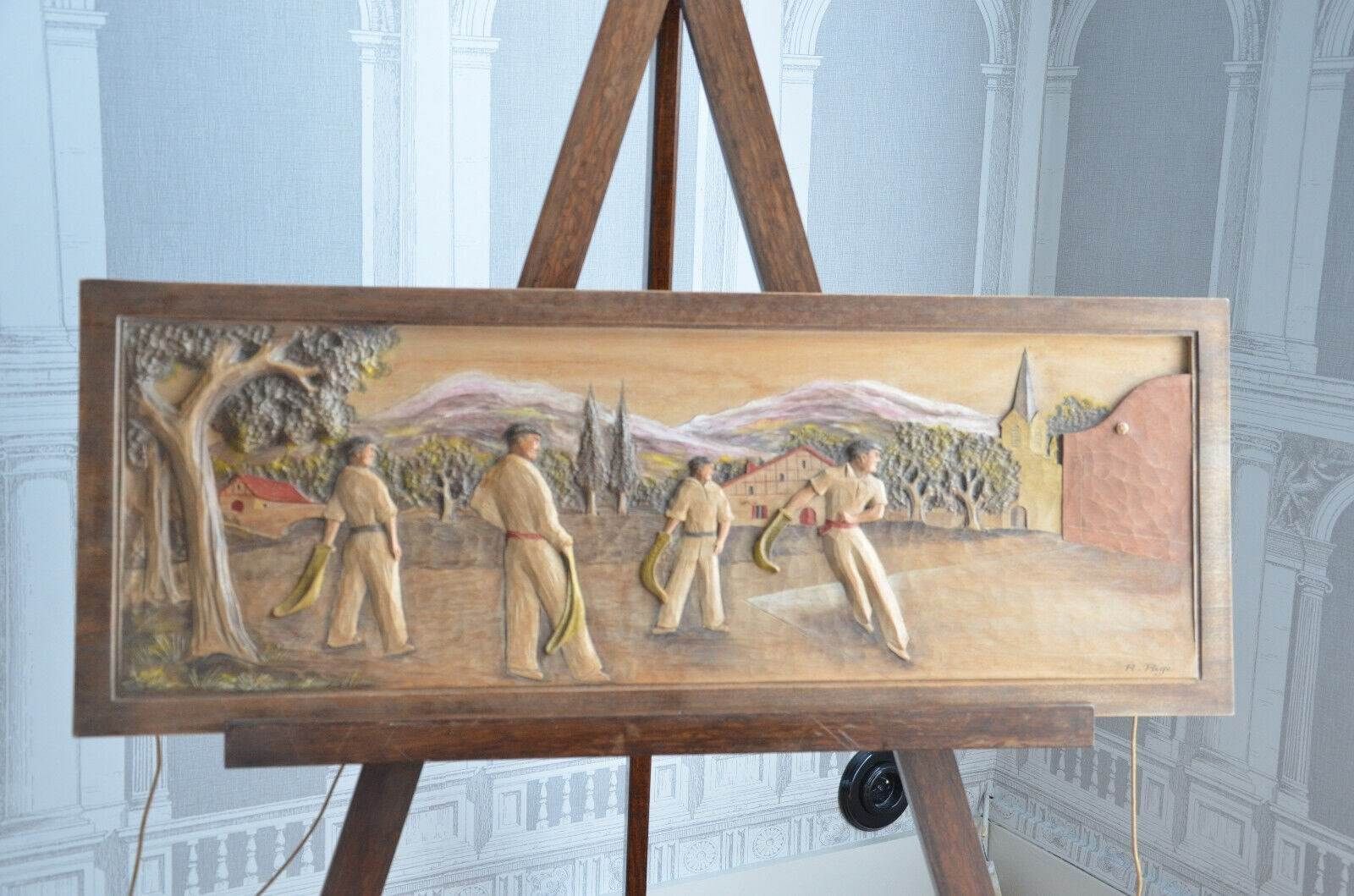 Mid Century Carved 'Bas Relief' Of A Pelota Game From The Spanish Basque Country photo Art