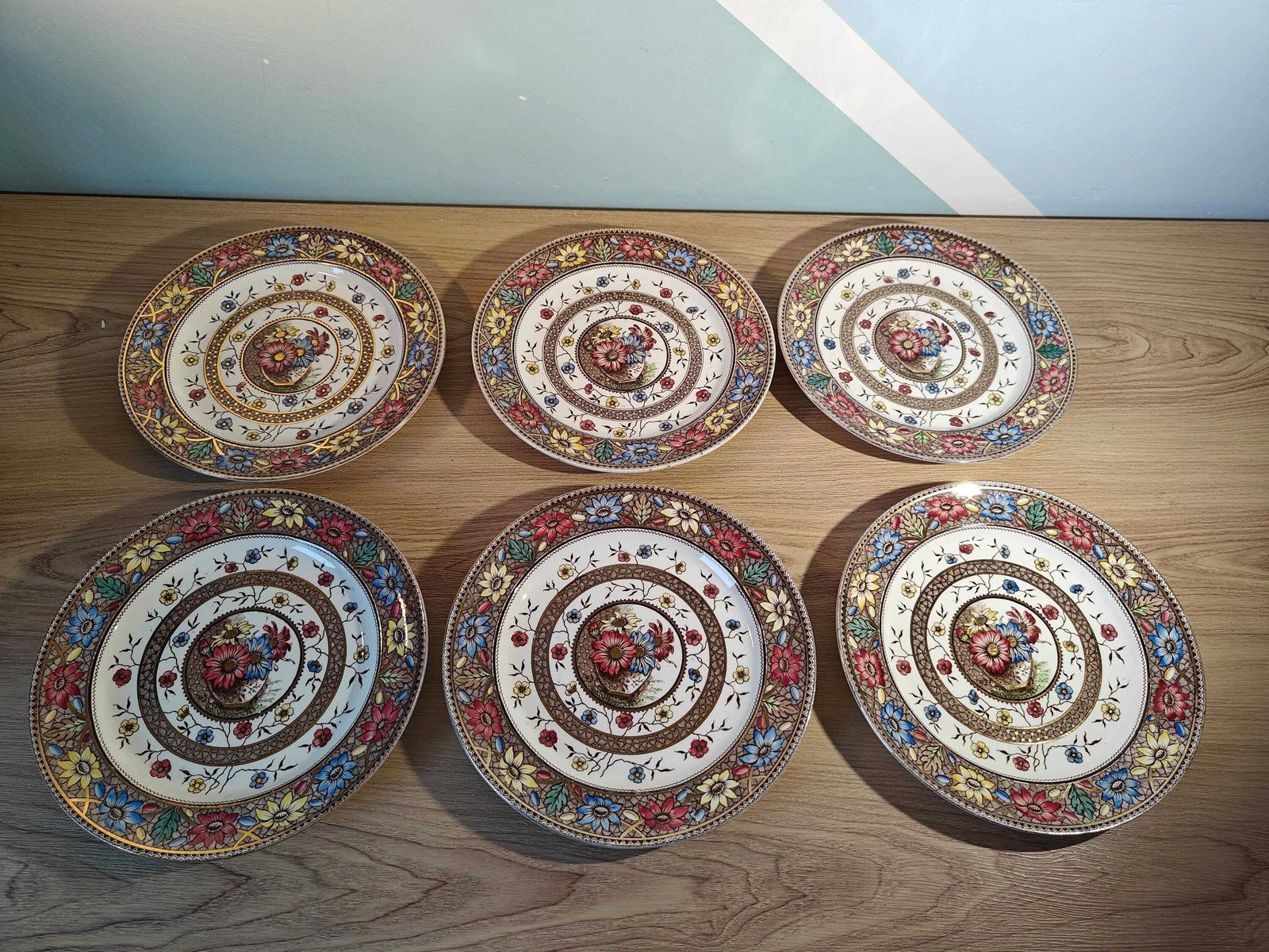 Victorian Rainbow Sunflower Palmyra Pattern Dinner Plates   19th Centuryfloral Gilt Plates   Sampson Hancock photo furniture