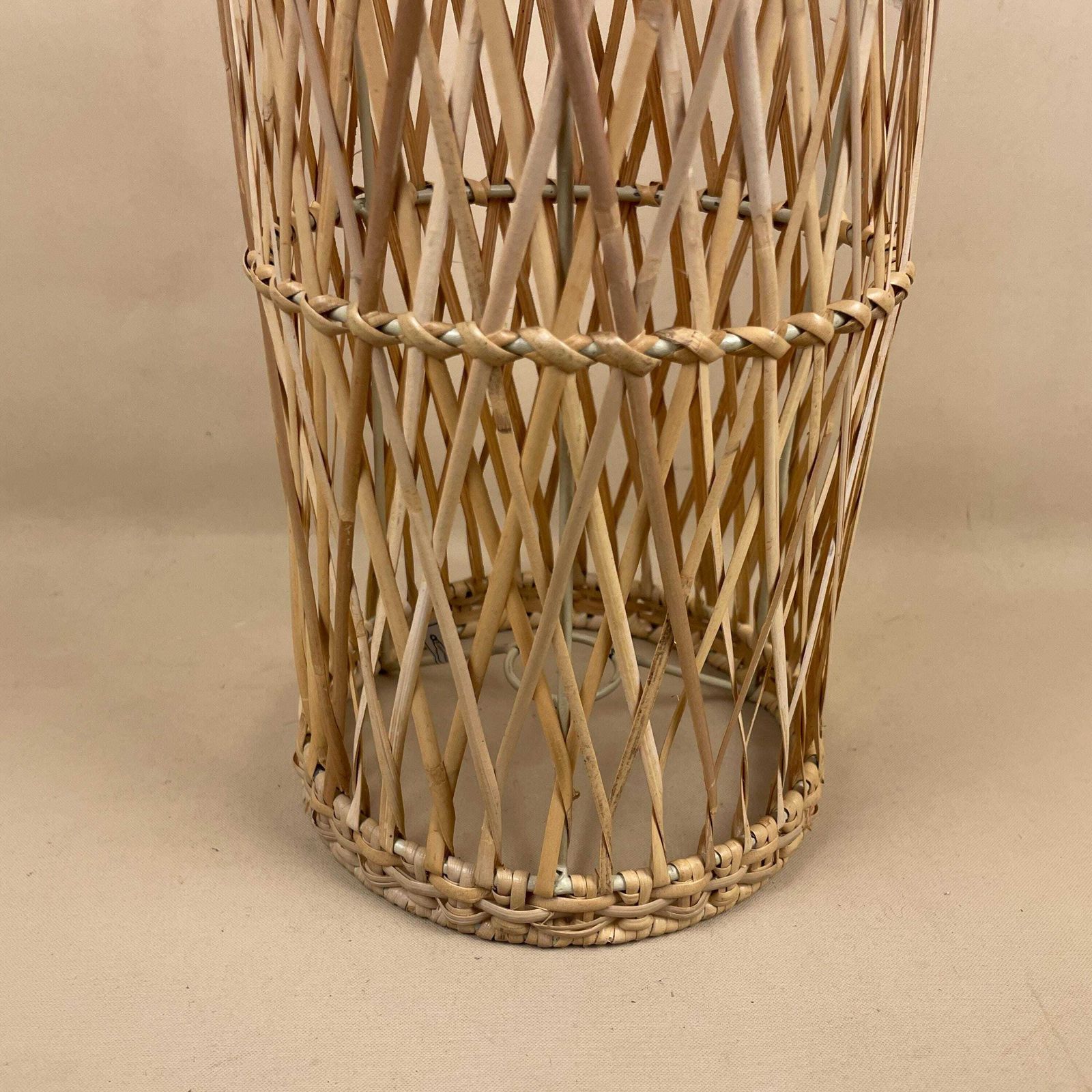 Vintage Bamboo Ceiling Light Shade Lampshade Cylinder Wicker Woven Retro photo for sale