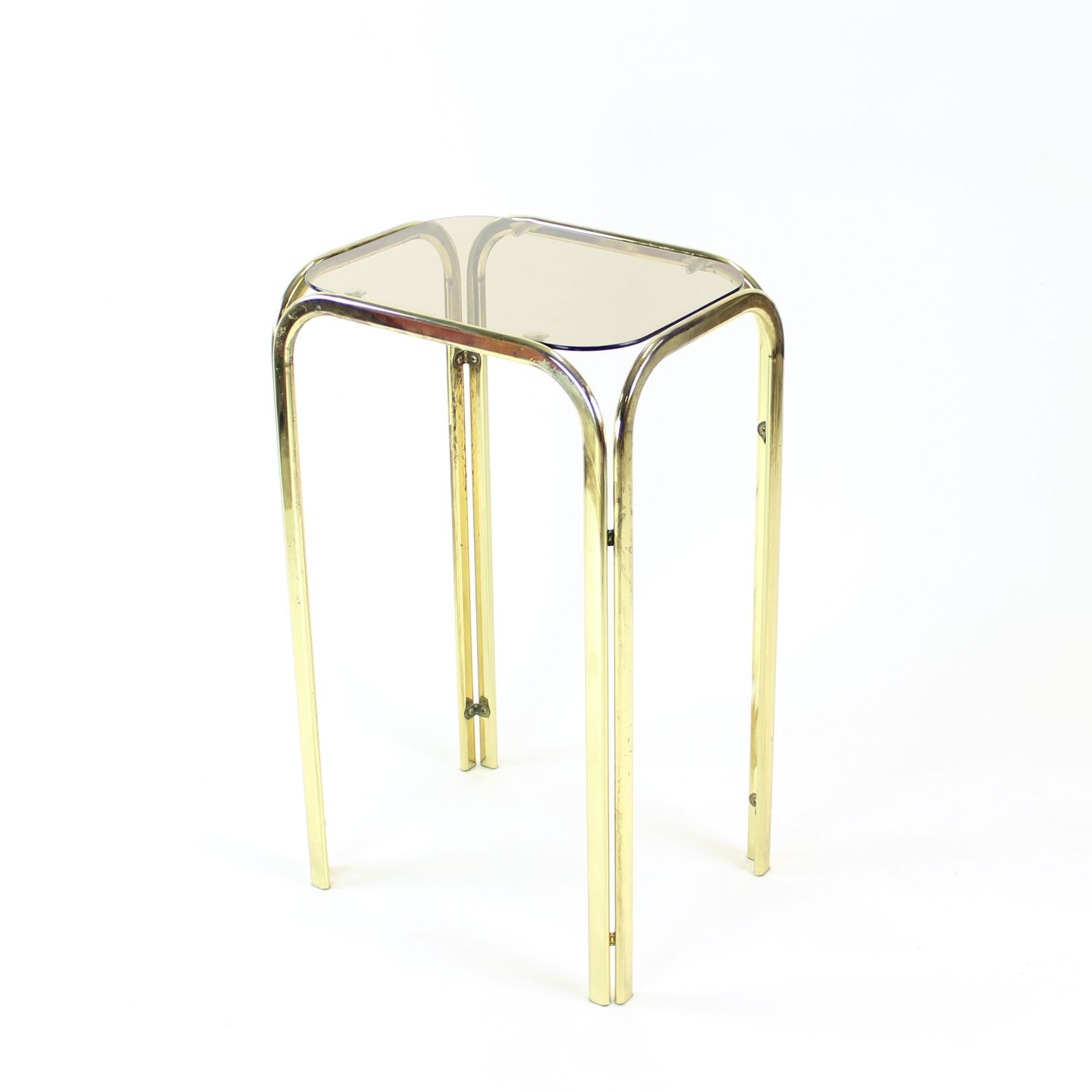 High Side Table In Metal With Glass Top, Czechoslovakia 1970s