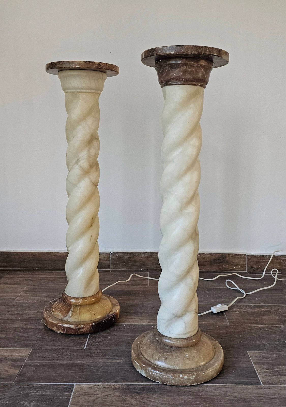 Pair Of Alabaster And Marble Twisted Column Shaped Floor Lamps // Made In France In 1950s photo furniture