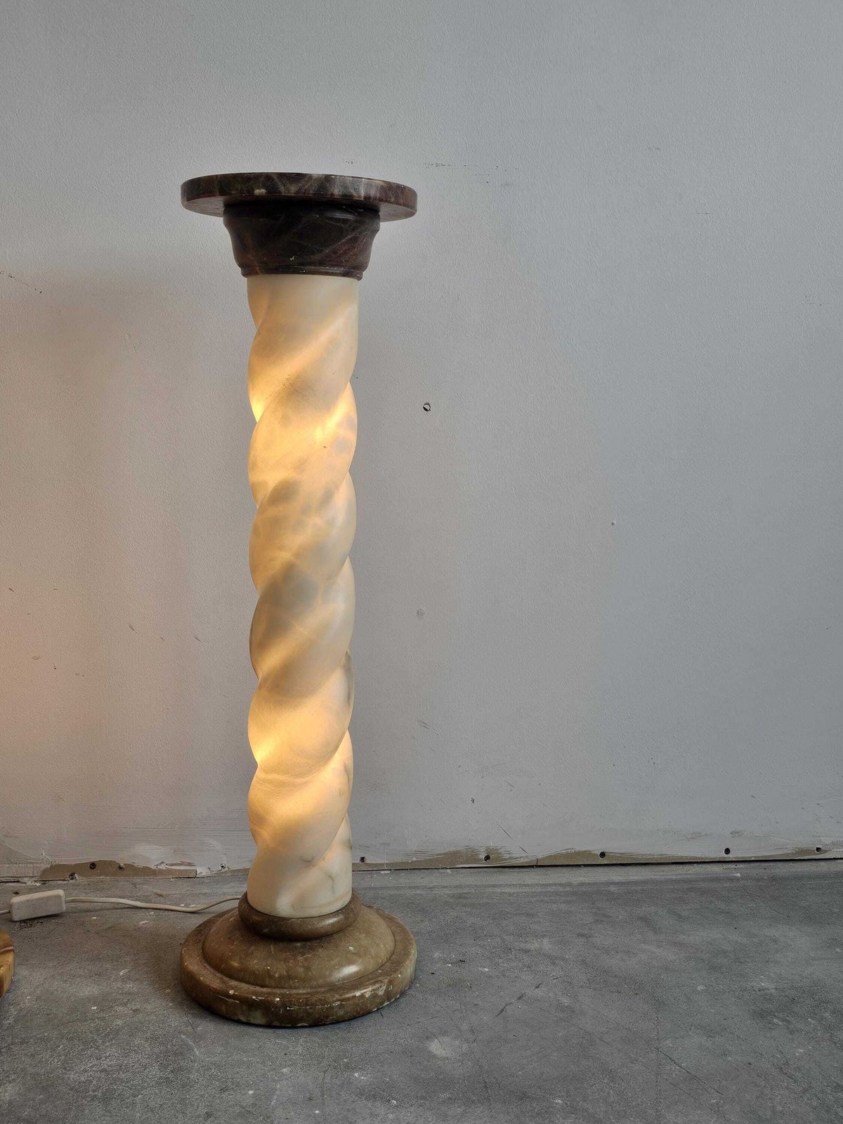 Pair Of Alabaster And Marble Twisted Column Shaped Floor Lamps // Made In France In 1950s photo vinterior