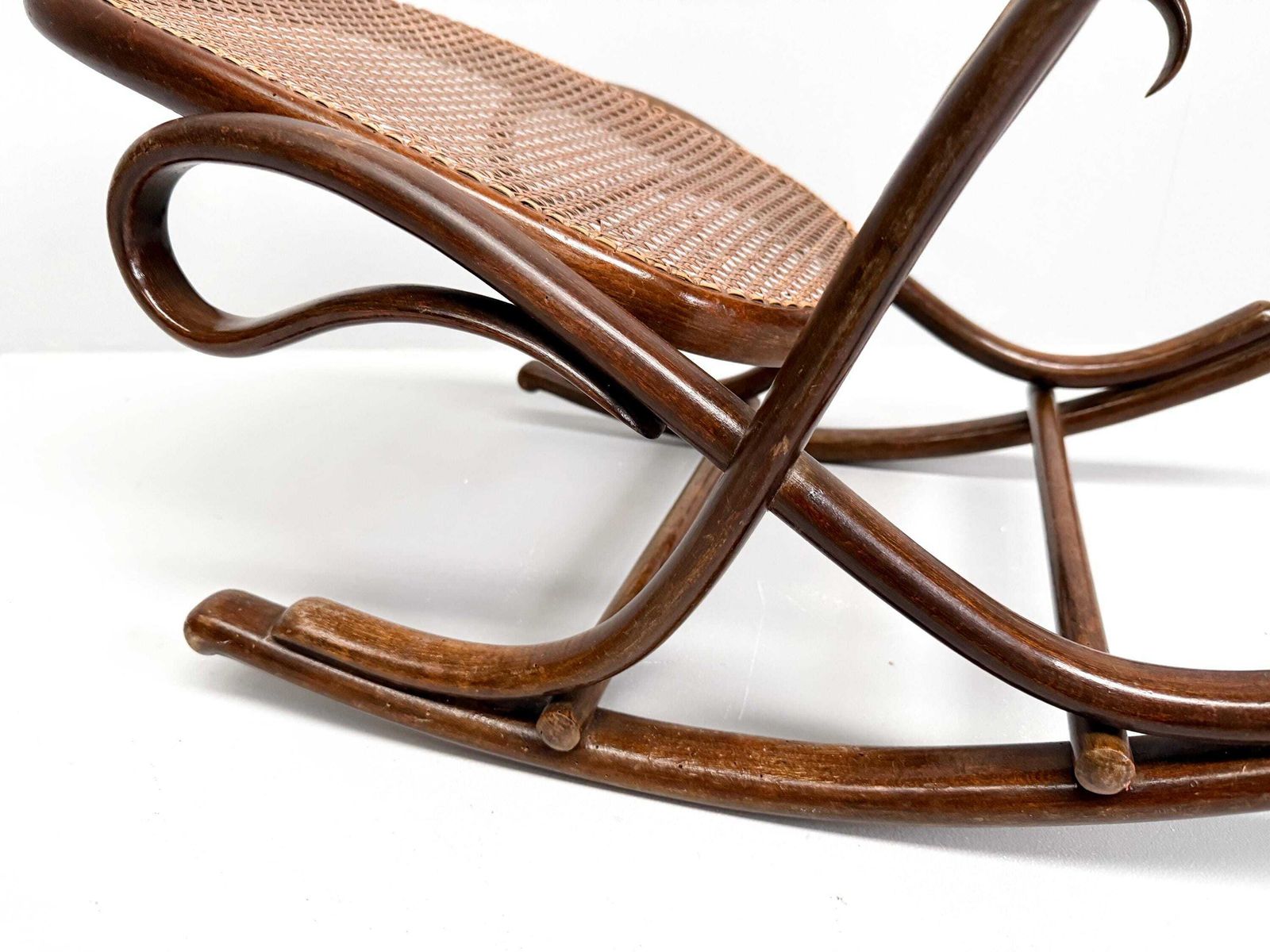Vintage Bentwood Rocking Footstool With Cane Seat – Thonet Style photo vinterior
