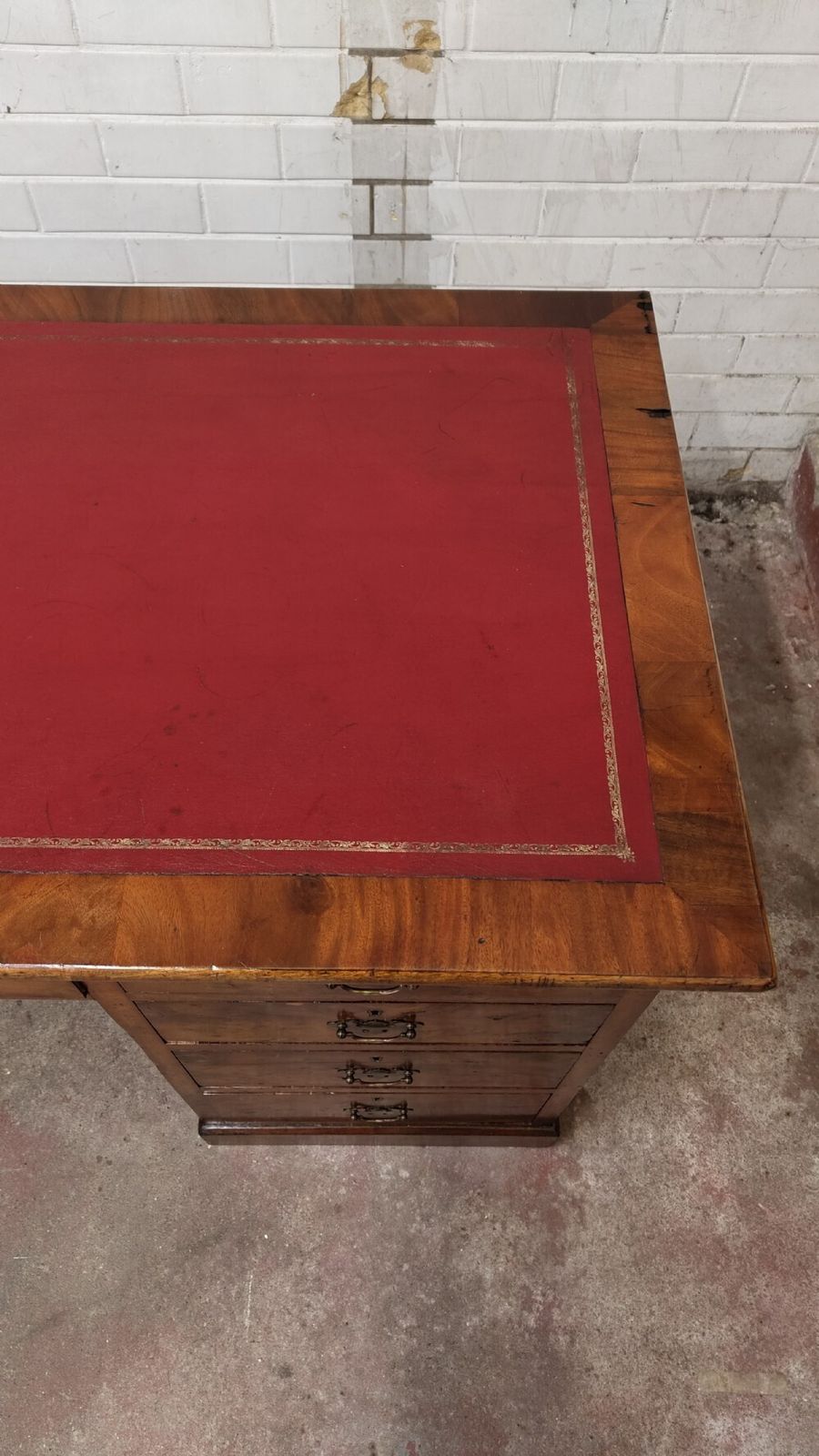 Antique Victorian Burr Walnut Leather Top Work Office Pedestal Desk photo for sale