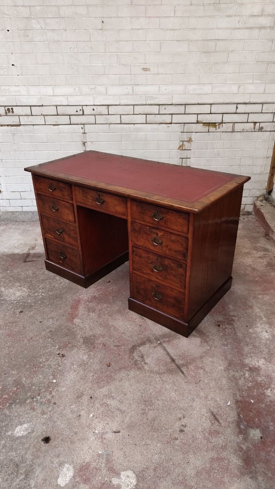 Antique Victorian Burr Walnut Leather Top Work Office Pedestal Desk photo Furniture