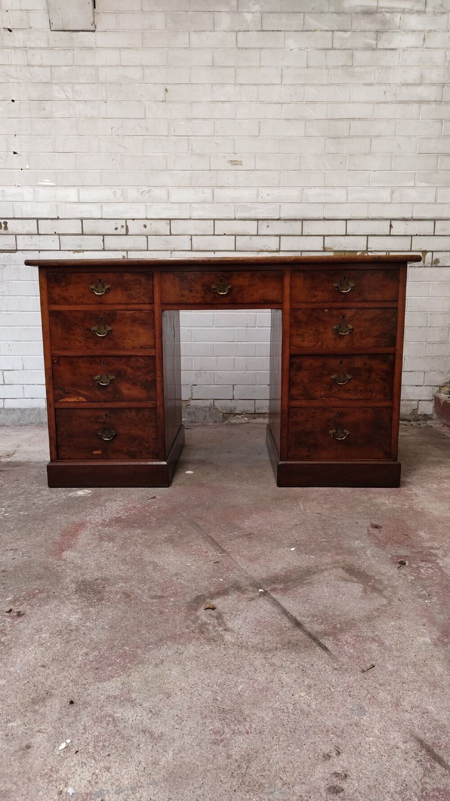 photo for sale Antique Victorian Burr Walnut Leather Top Work Office Pedestal Desk