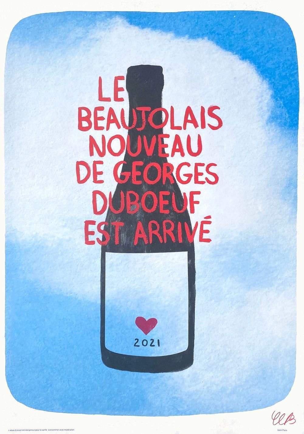 2021 Charlotte Le Bon Beaujolais Nouveau Wine Poster photo for sale