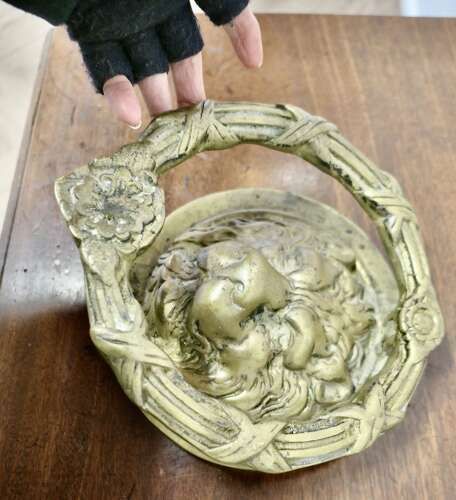 Heavy Gothic Lion’s Mask Brass Door Knocker photo vintage