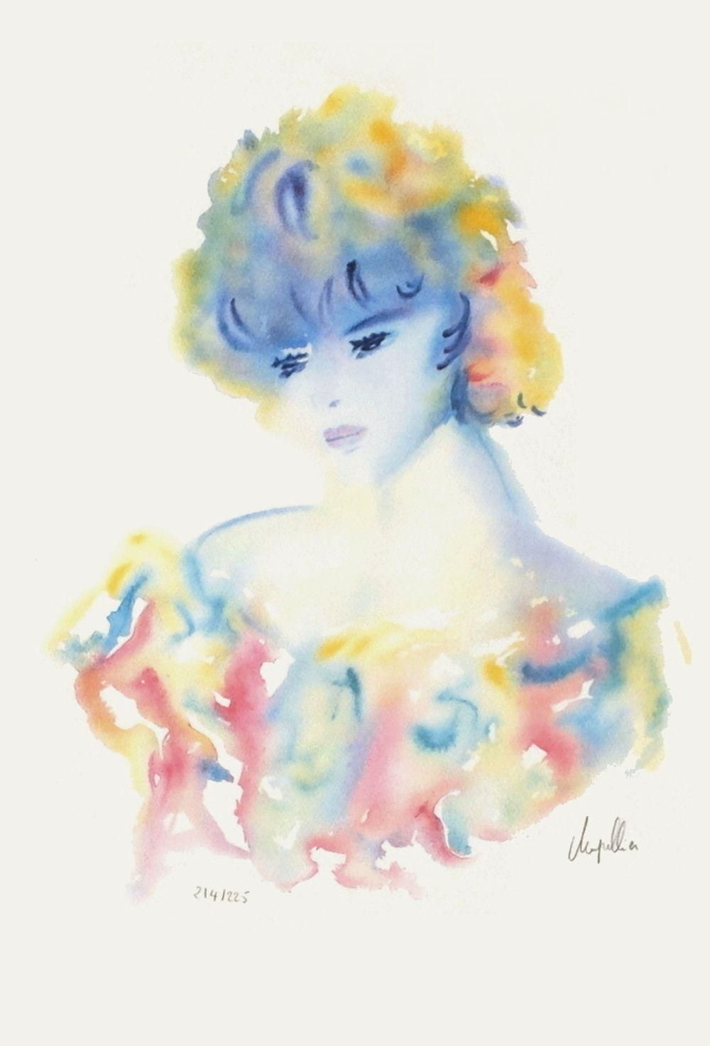 1990s Cécile Chapellier "Jeune Fille De Profil" Lithograph photo furniture