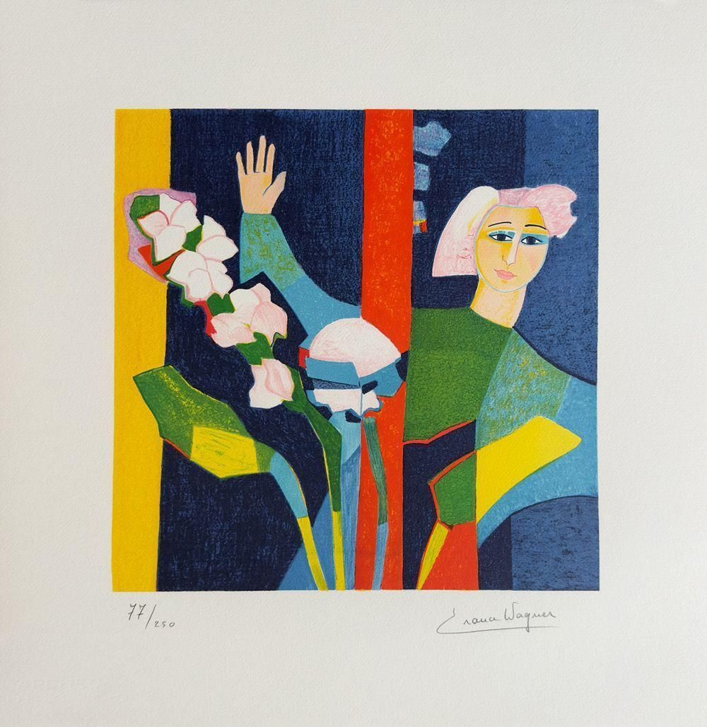 1990 France Wagner Woman At The Window Lithograph photo furniture