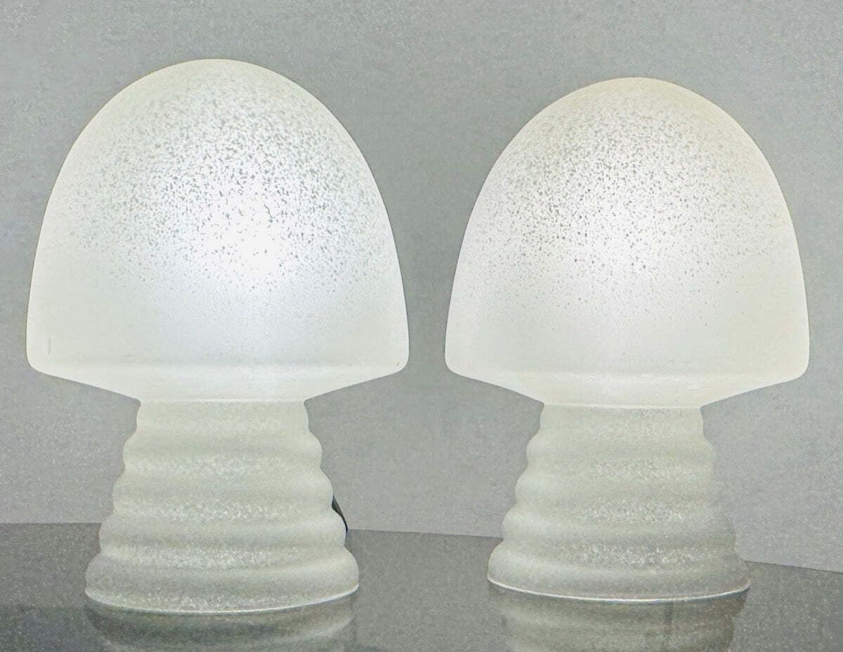 Pair Of 1980s Hb Glass Holland Mushroom Speckled Glass Table Lamps photo furniture