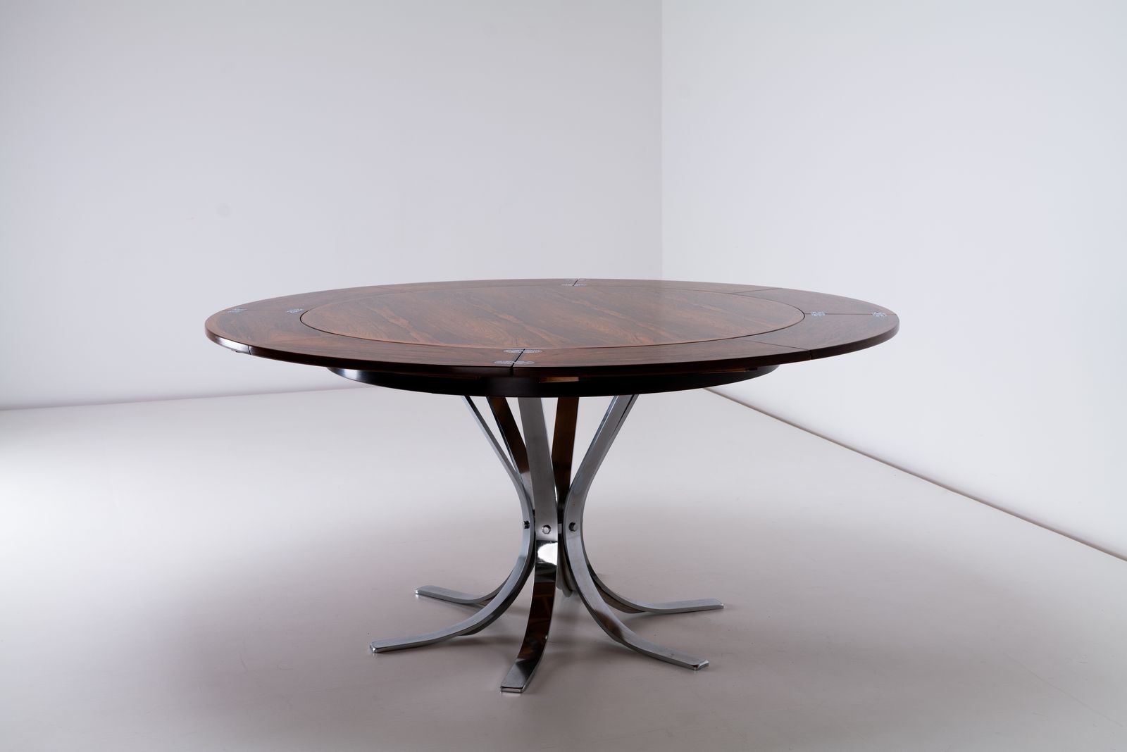 Rosewood & Chrome Lotus / Flip Flap Dining / Center Table By Dyrlund, Denmark 1970s