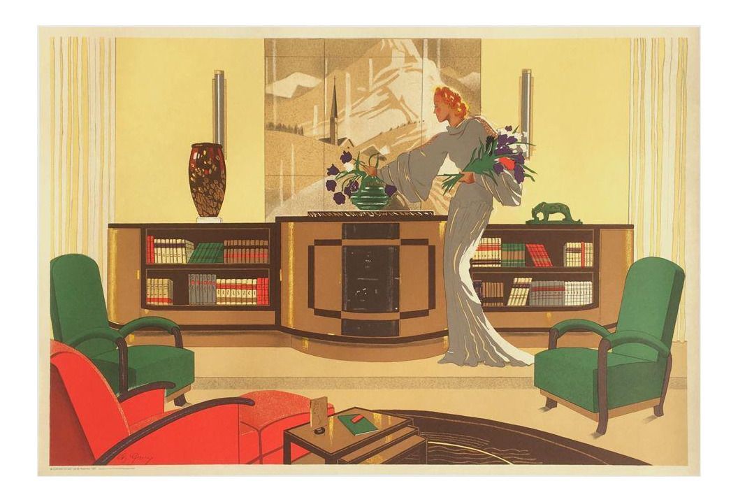 1980s After Charley Garry Elegance Art Deco Lithograph Poster Reissue