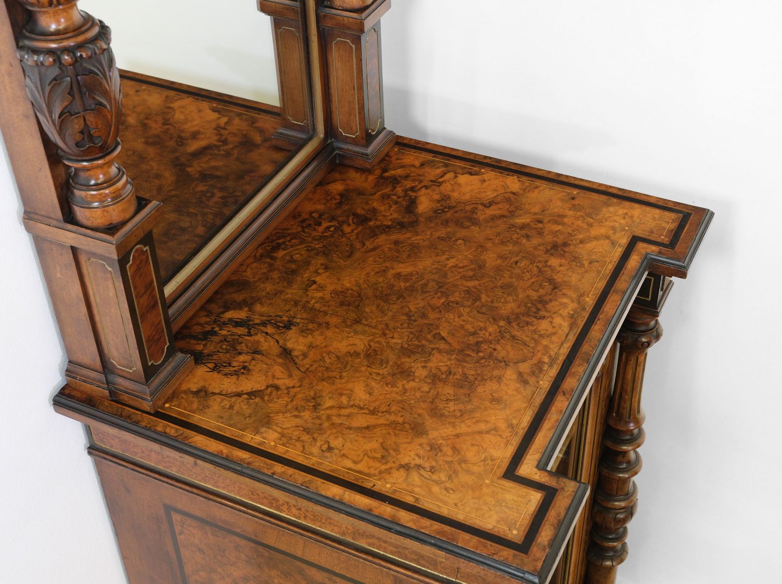 Pair Of Gillows Burr Walnut, Amboyna & Parcel Gilt Cabinets With Mirrors photo for sale