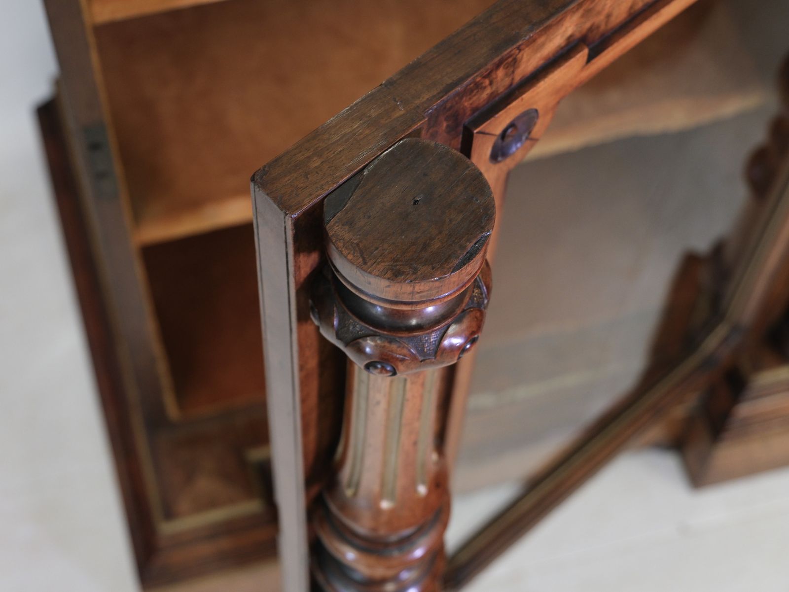 photo vintage Pair Of Gillows Burr Walnut, Amboyna & Parcel Gilt Cabinets With Mirrors