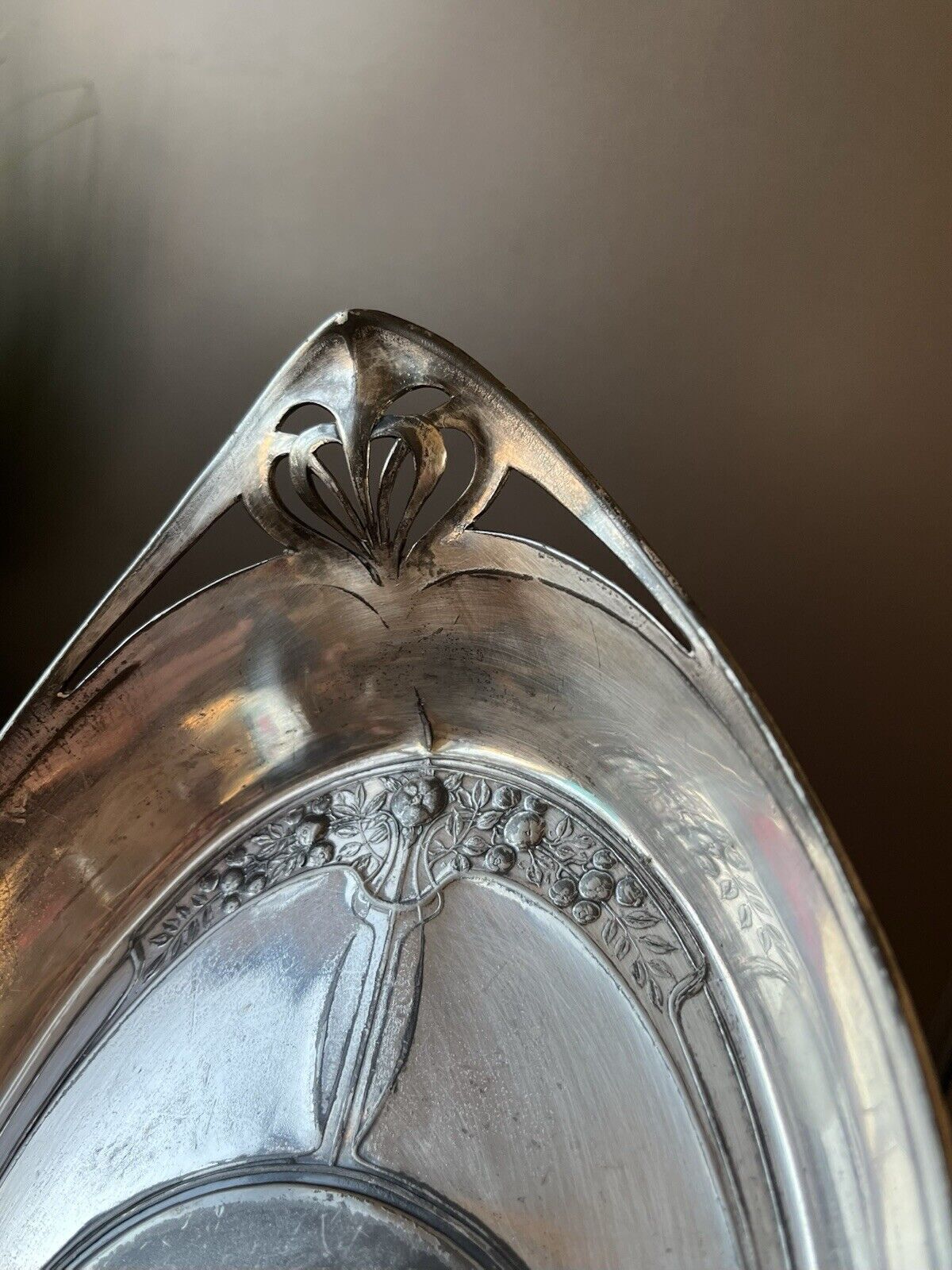 165.0 Antique Art Nouveau Jugendstil Maiden Lady Pewter / Silver Metal Card Tray Wmf photo