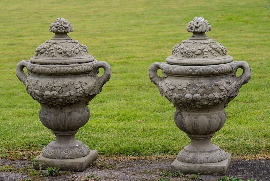 Pair Of Cast Stone Garden Urns photo Garden Decor