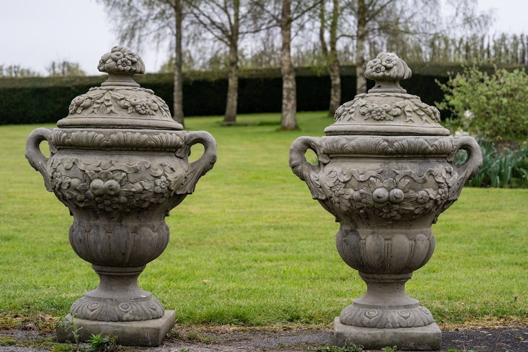 Pair Of Cast Stone Garden Urns photo vinterior