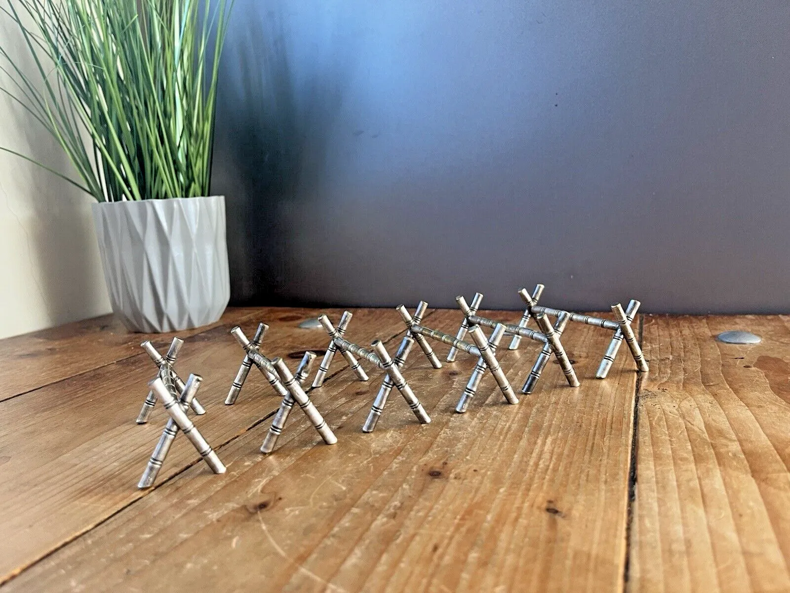 Set Of 6 French Aesthetic Movement Faux Bamboo Silver Plated Knife Rests Dresser