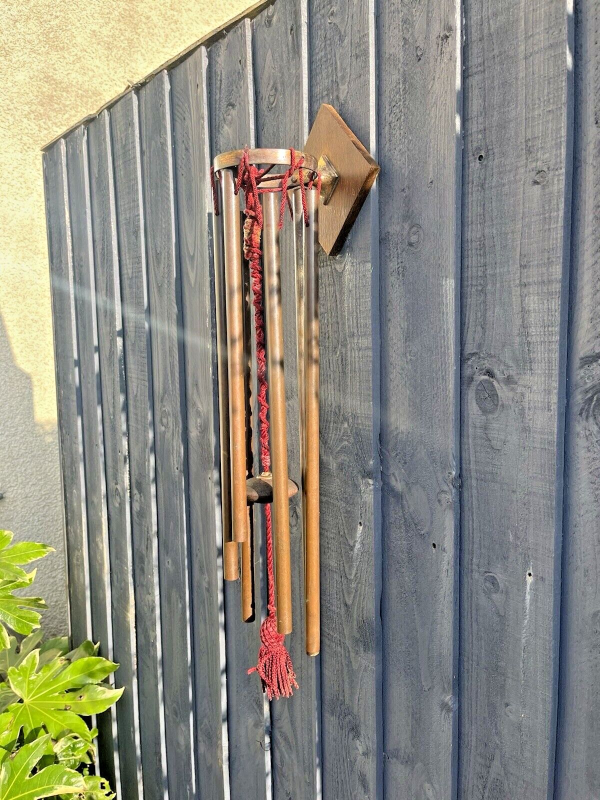 photo furniture Antique 1920's Wooden Oak Copper Pipe Wind Chime Bell Ringer Alpine Rustic Farm