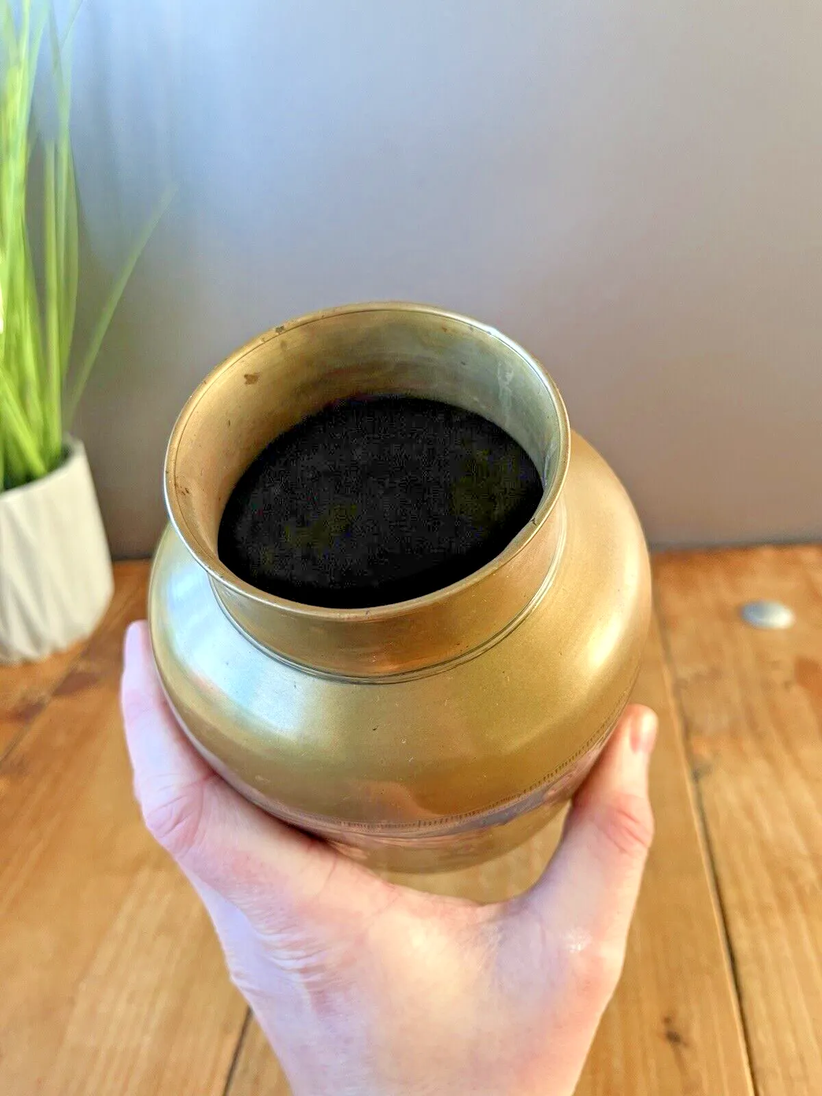 Antique Eastern Indian Brass Bronze Enamel Painted Etched Floral Mantel Vase photo buy