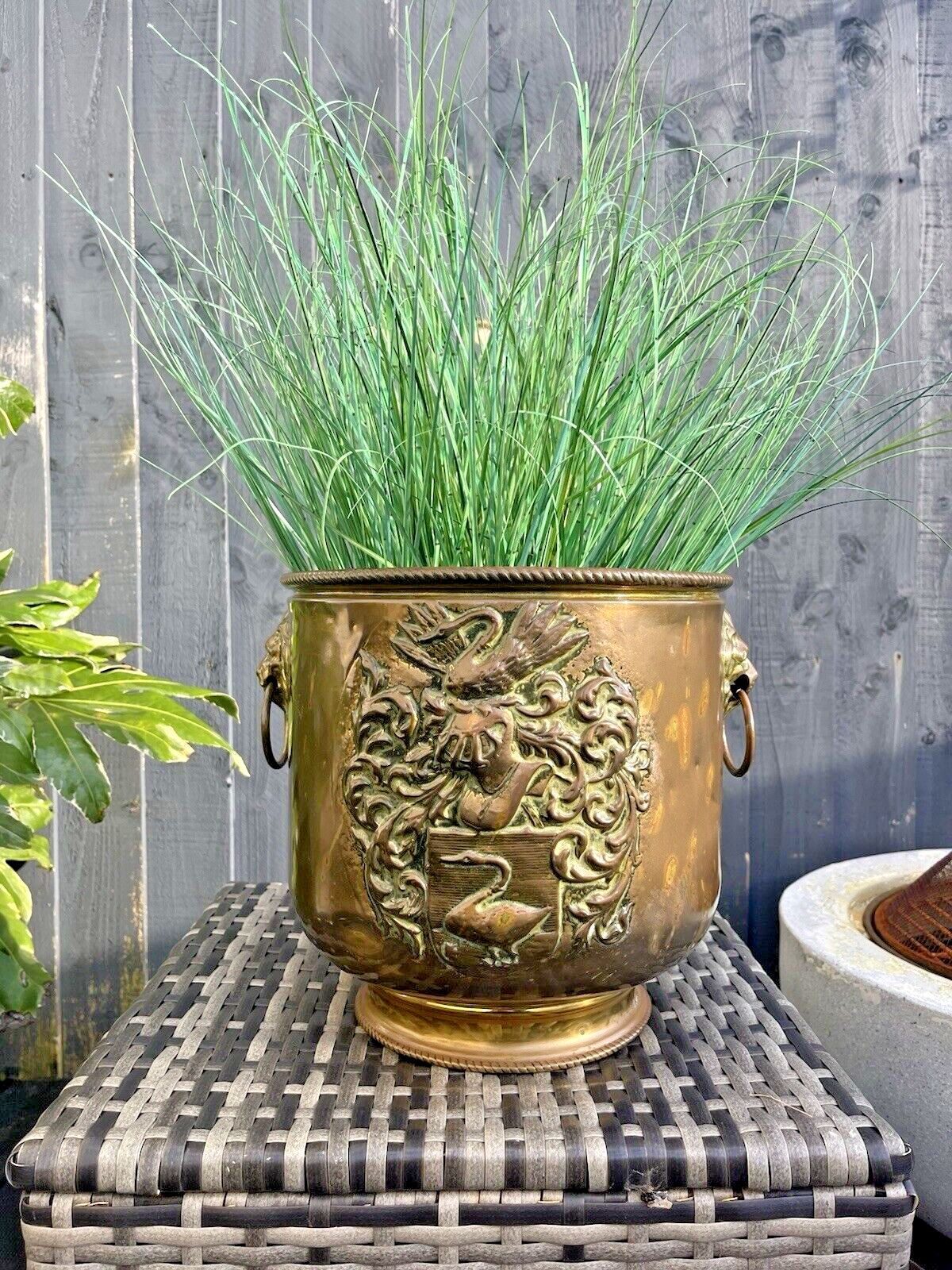 Large Antique Brass Swan Knight Armorial Planter Jardiniere Champagne Ice Bucket