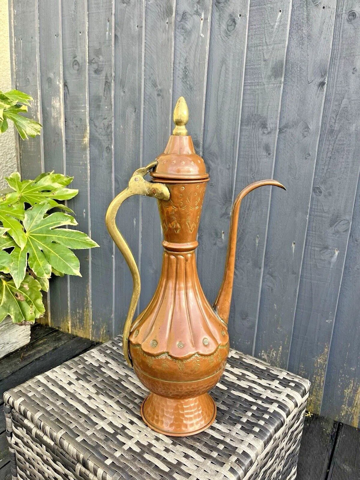 Large 20" Antique 19th C Arabic Islamic Dallah Copper Brass Coffee Pot Ewer Prop