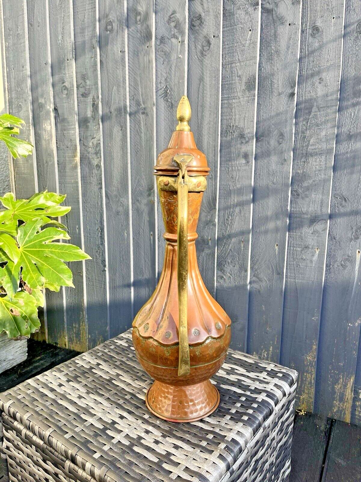 Large 20" Antique 19th C Arabic Islamic Dallah Copper Brass Coffee Pot Ewer Prop photo vinterior