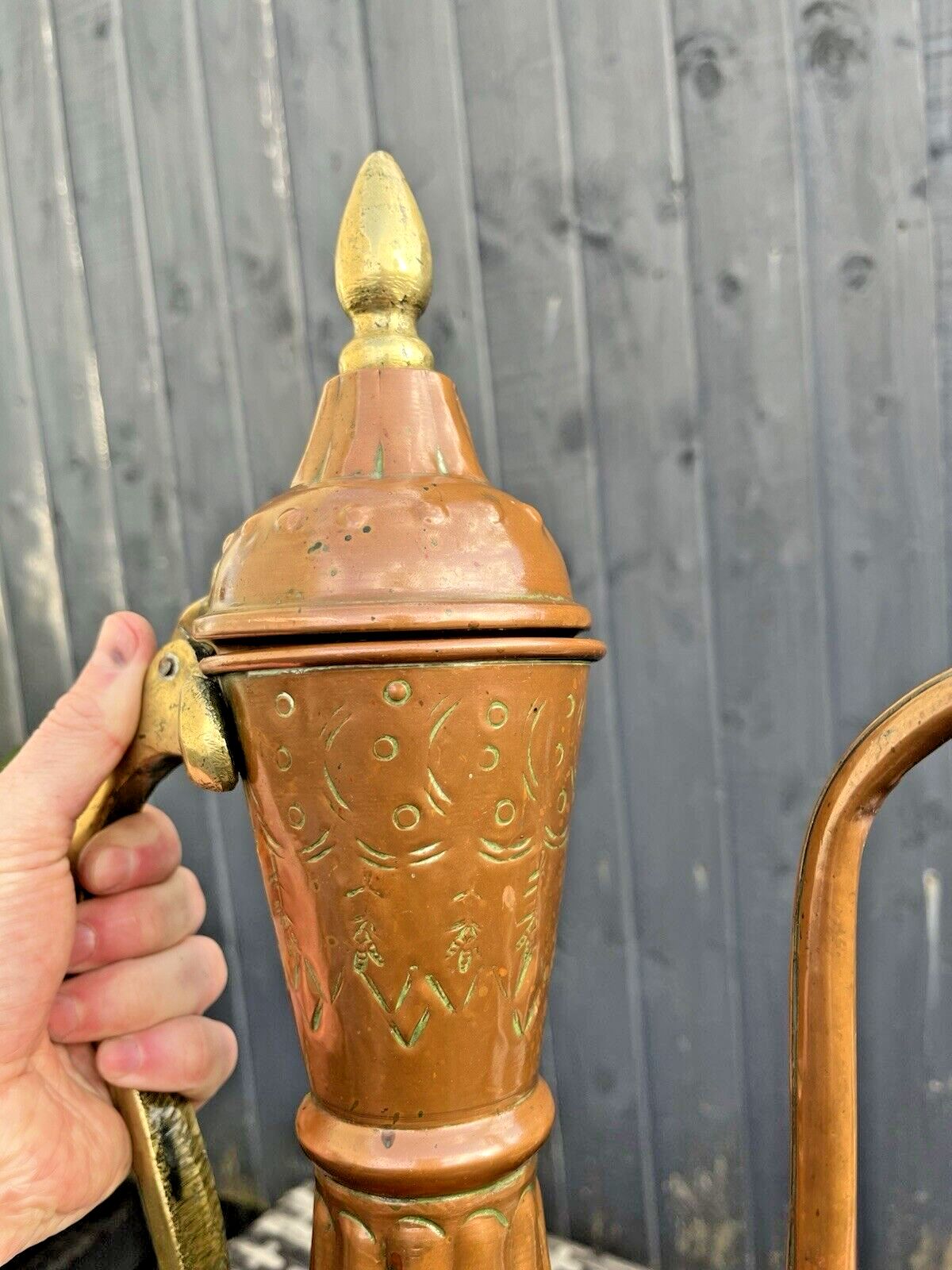 Large 20" Antique 19th C Arabic Islamic Dallah Copper Brass Coffee Pot Ewer Prop photo vintage