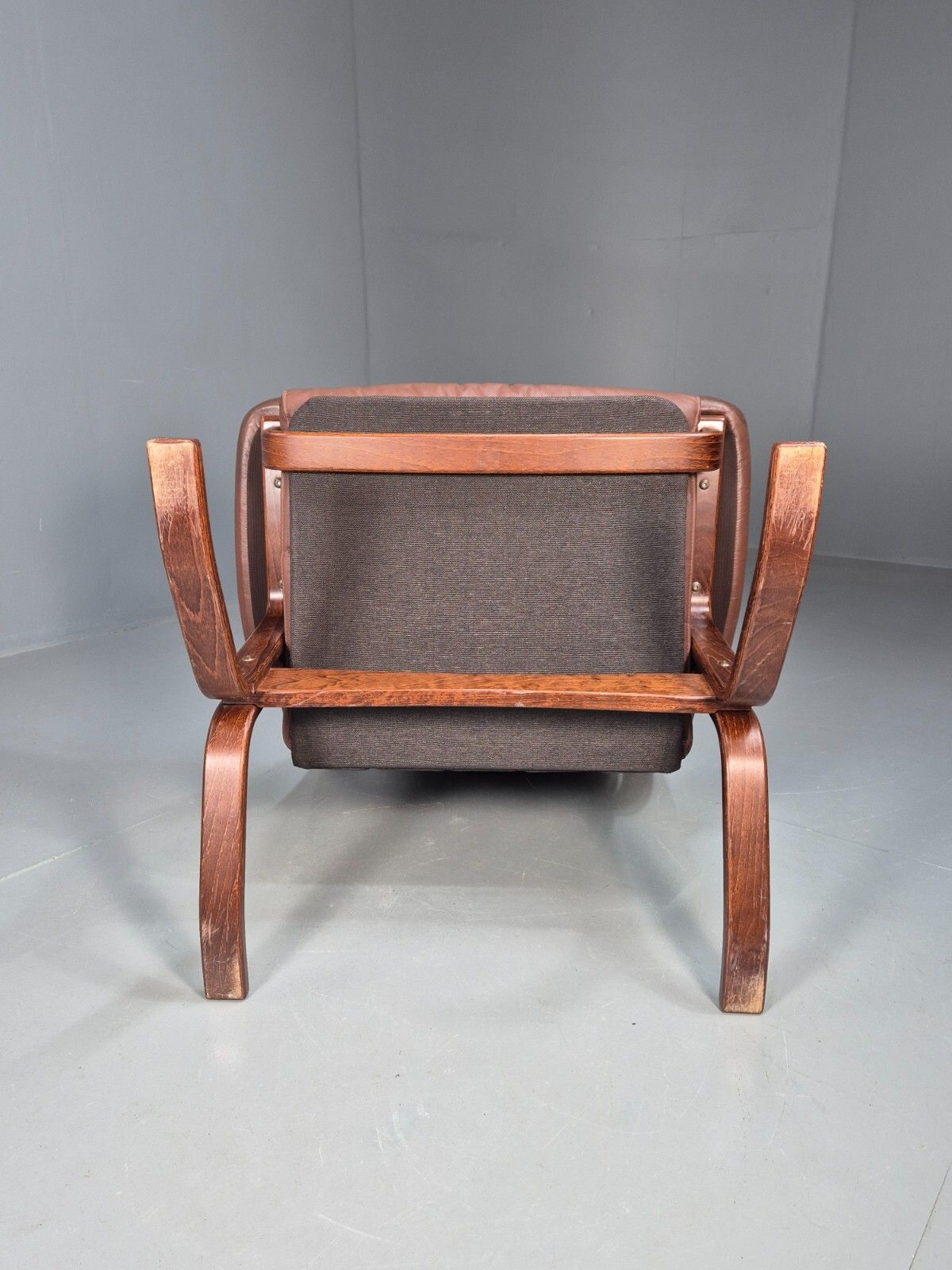 275.0 Vintage Danish Lounge Chair Brown Leather Bentwood Frame 1970s Retro Eb8633 Mben photo