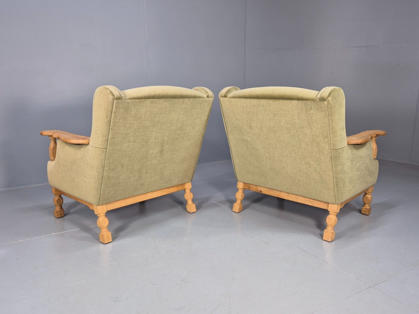 2 Vintage Danish Lounge Chairs Green Oak Frame Kjearnulf Retro 1970s Eb8279 Mnor photo buy