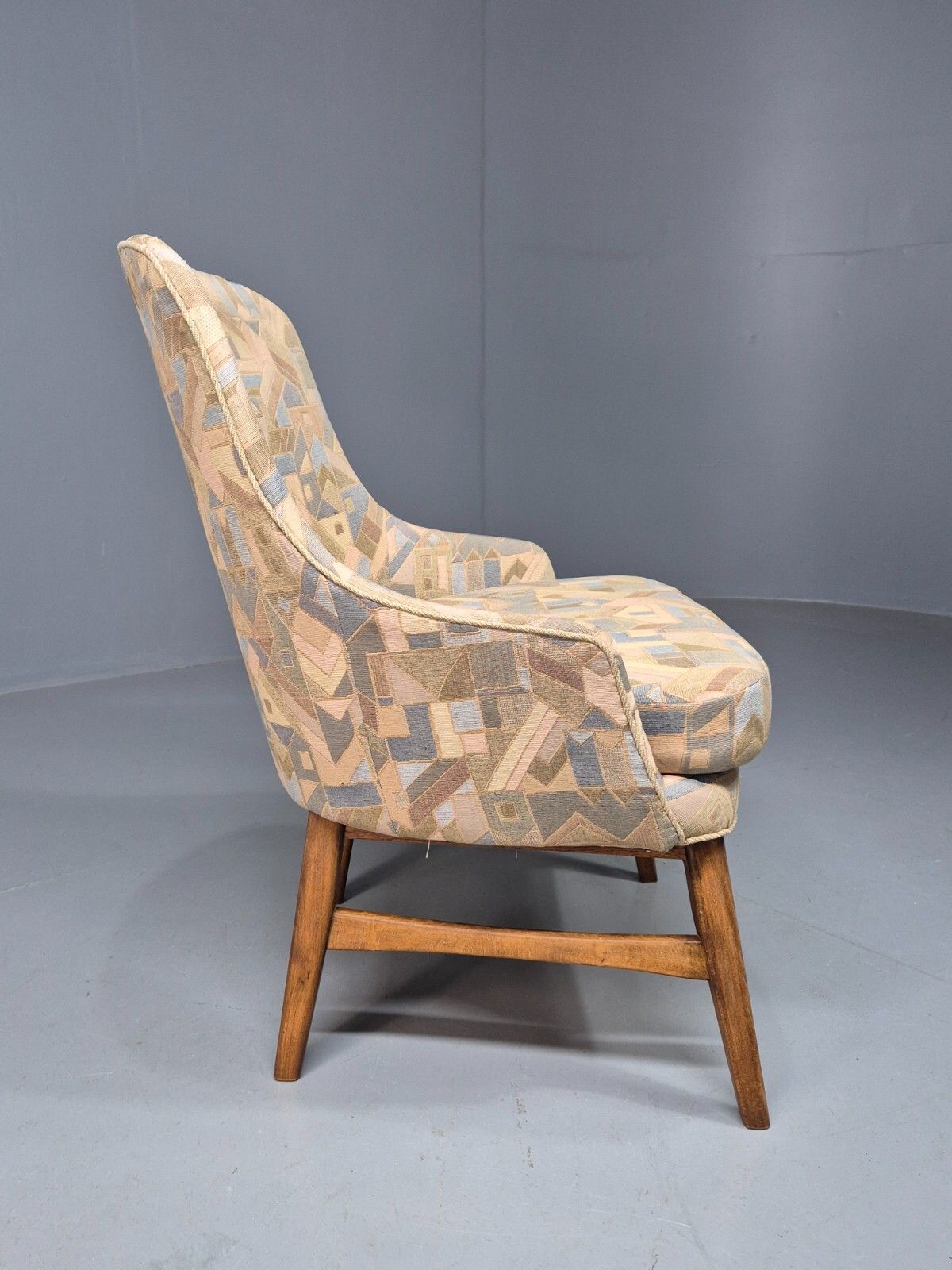 Vintage Danish Lounge Chair Multi Coloured Curved Retro 1950s Mcm Eb8253 Mnor photo vintage