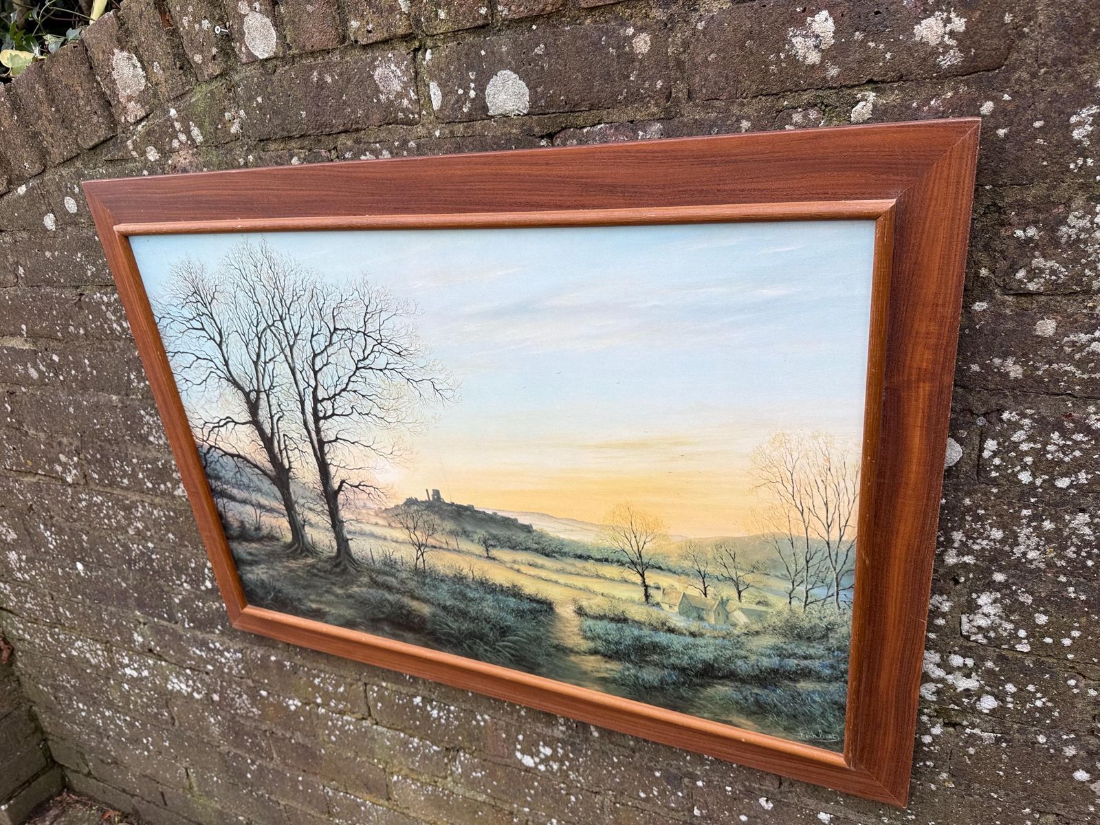 Huge Vintage Print ‘Enchanting Morn’ Landscape By Keith Best In Wooden Frame photo Art