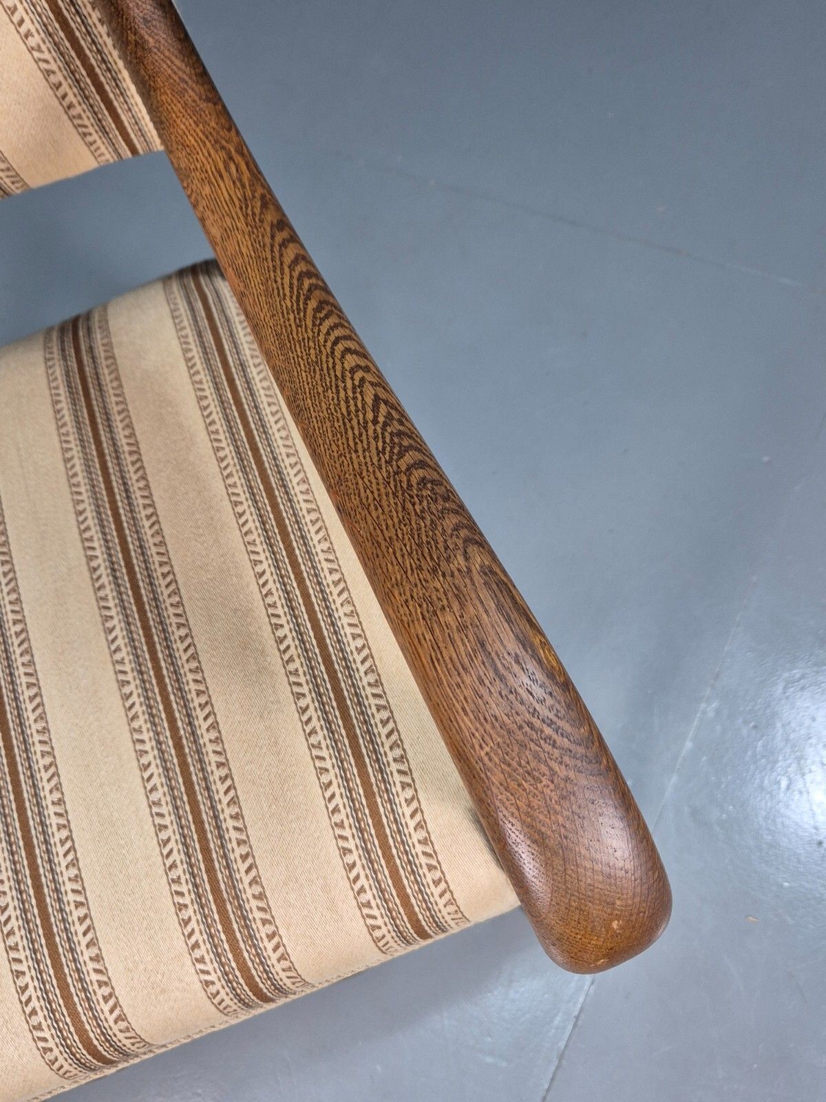 Vintage Danish Elbow Chair Cream Stripe Oak Frame 1950s Repro Eb8084 Vdin photo Furniture