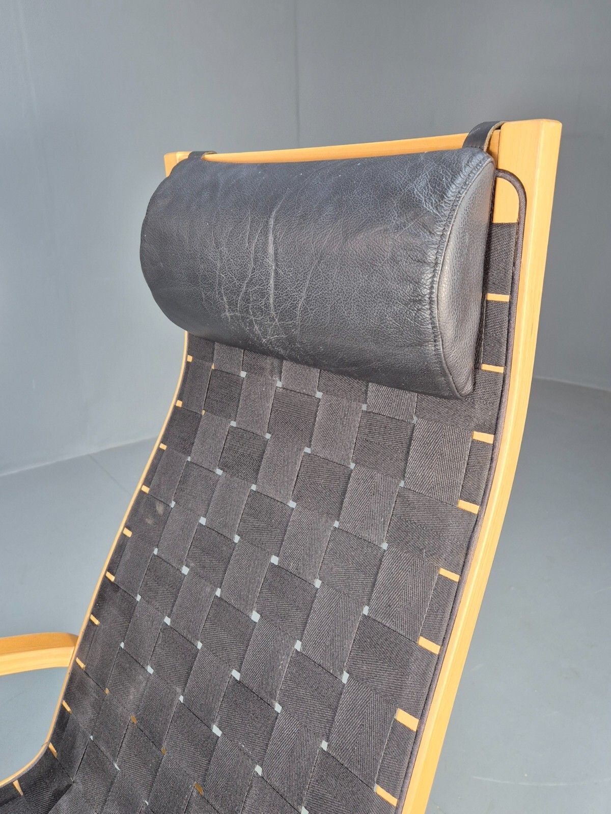 Vintage Danish Lounge Chair Black Canvas Bentwood Aalto Style Retro Eb8516 Mben photo 275.0