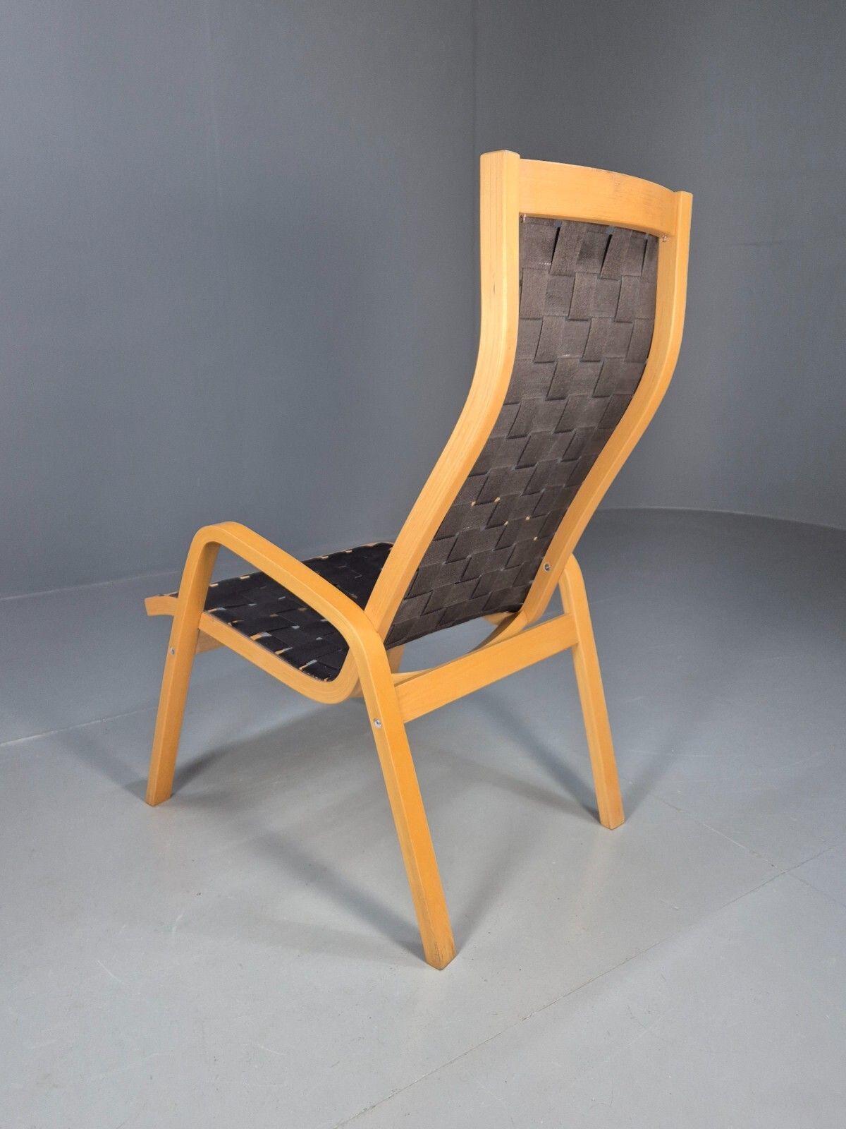 Vintage Danish Lounge Chair Black Canvas Bentwood Aalto Style Retro Eb8516 Mben photo vinterior