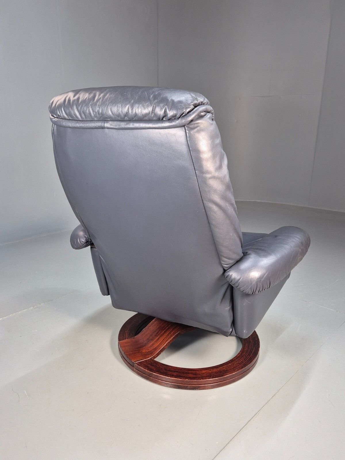 Vintage Danish Swivel Chair Blue Grey Leather Reclines 1980s Retro Eb8465 Mswi photo vintage