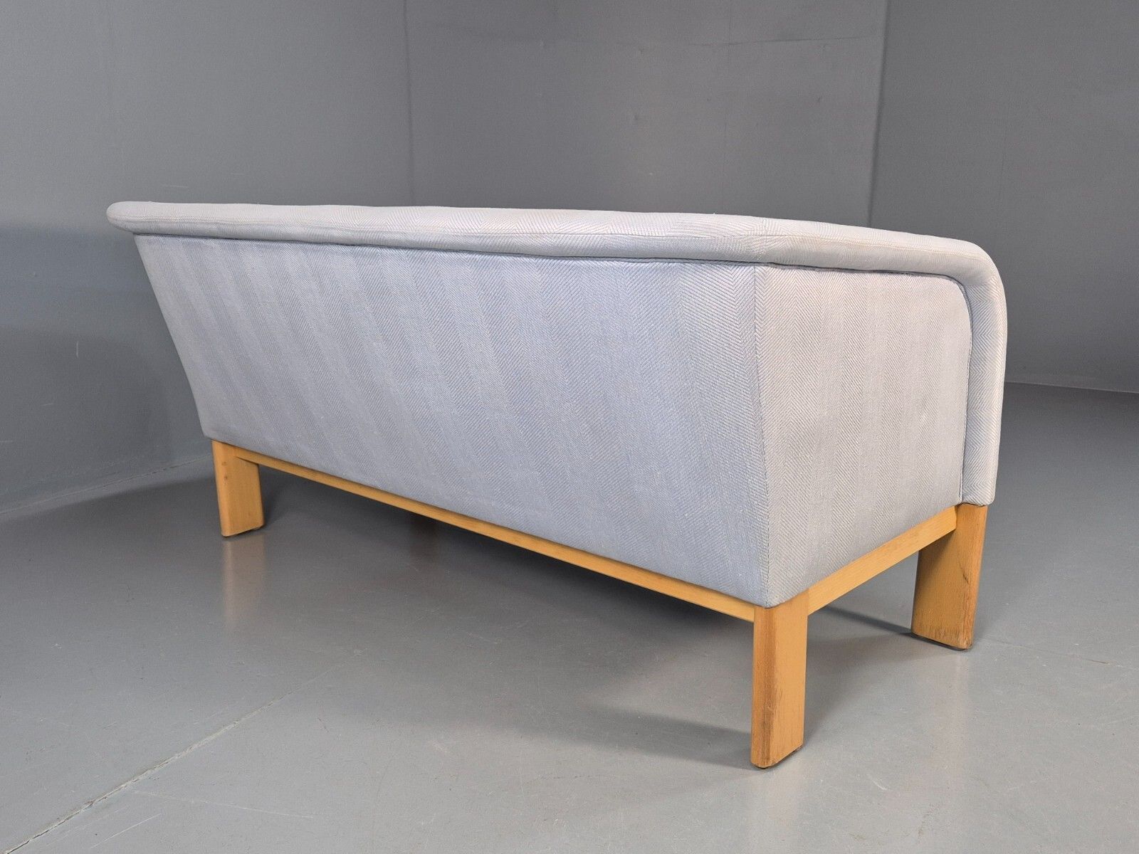 photo vinterior Vintage Swedish 2 Seat Sofa Blue Wool Oak 1980s Curved Form Retro Eb7762 M2ss