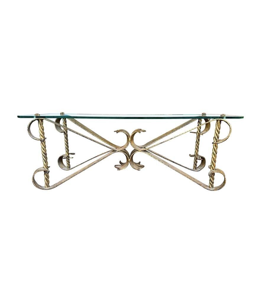 A Spanish 1950s Gilt Wrought Iron Coffee Table With Thick Glass Top photo Furniture