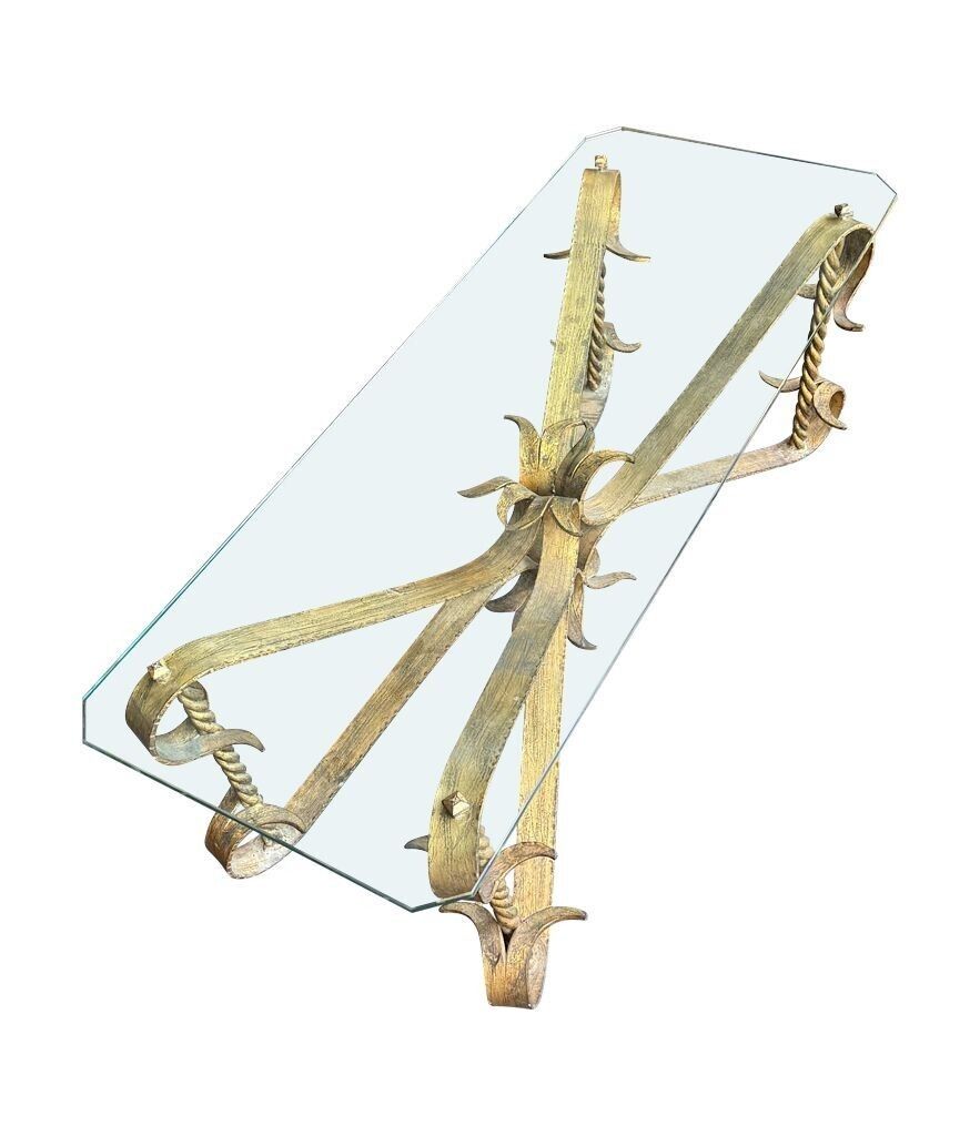 A Spanish 1950s Gilt Wrought Iron Coffee Table With Thick Glass Top photo buy
