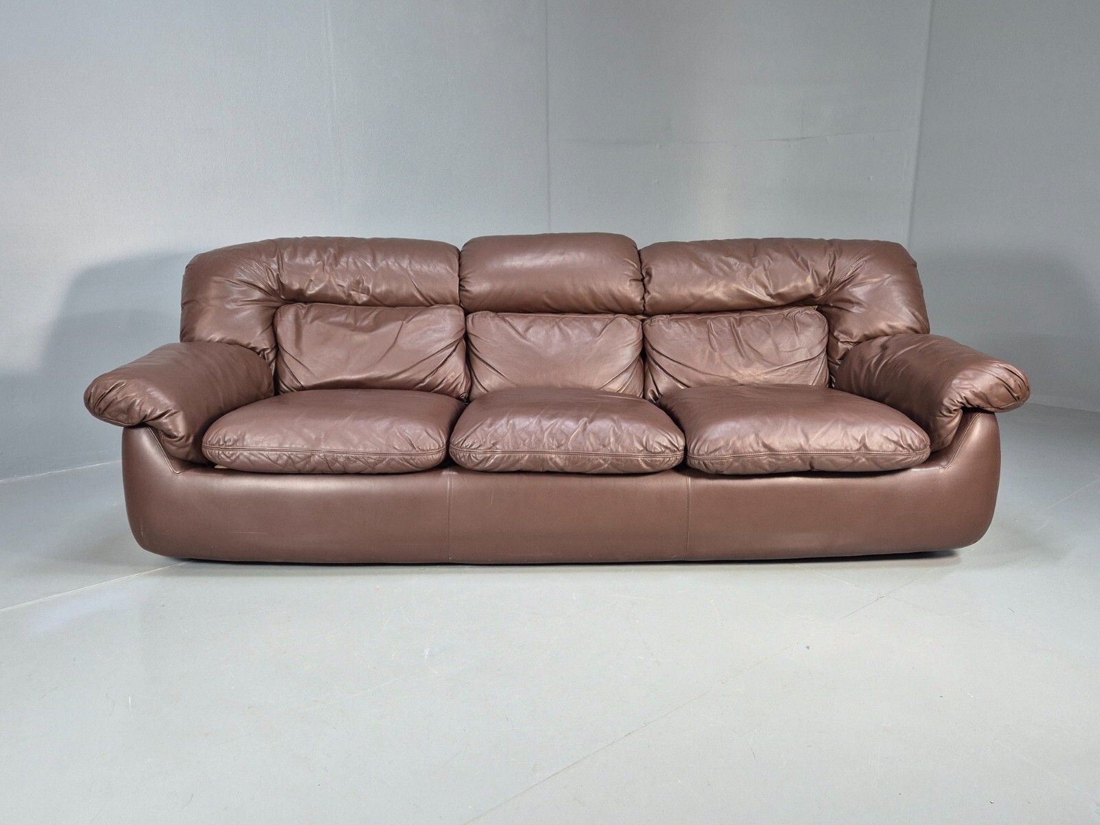 Vintage Swedish 3 Seat Sofa Brown Leather 1970s Retro Mcm Eb7683 M3ss