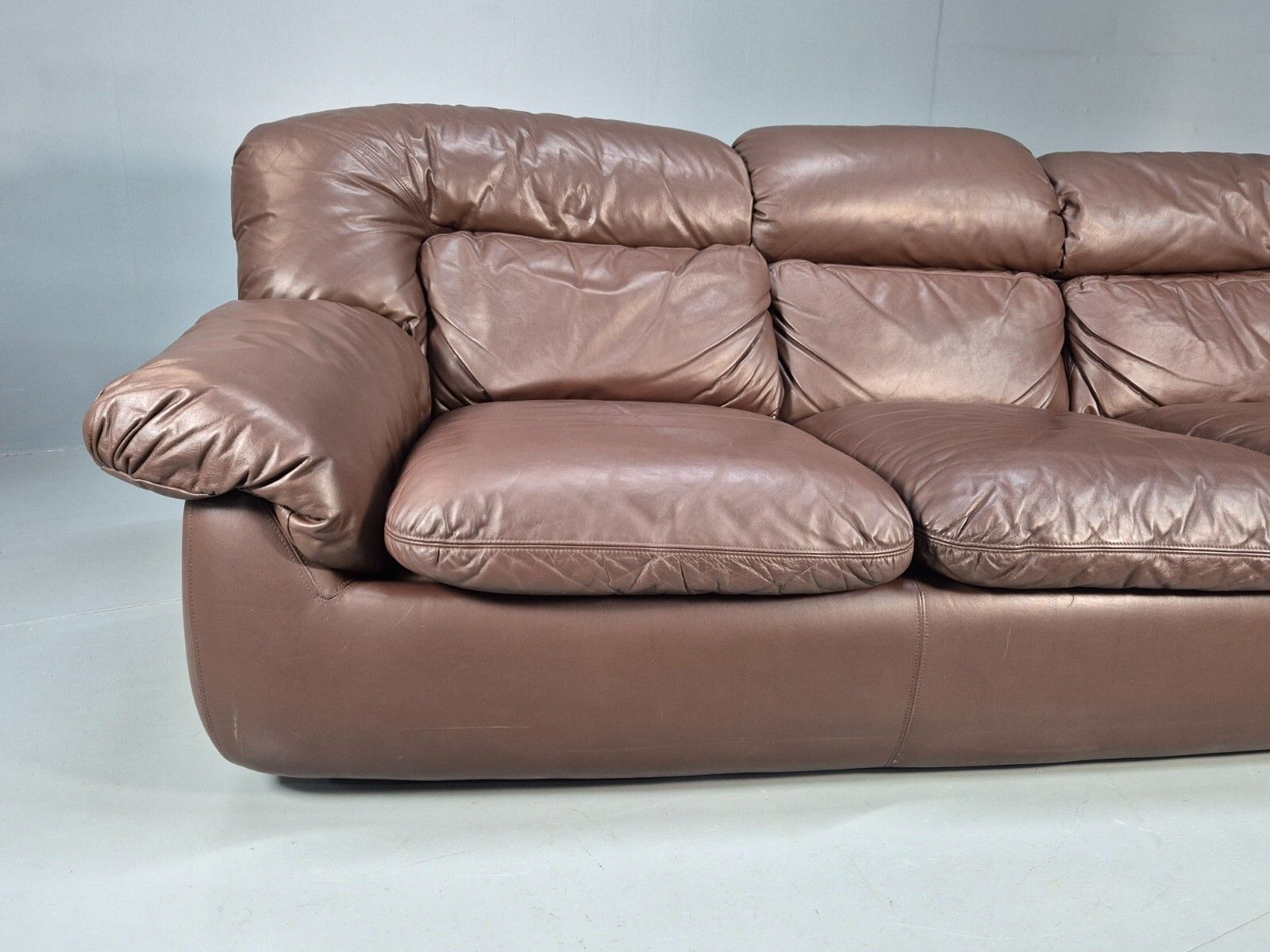 Vintage Swedish 3 Seat Sofa Brown Leather 1970s Retro Mcm Eb7683 M3ss photo for sale