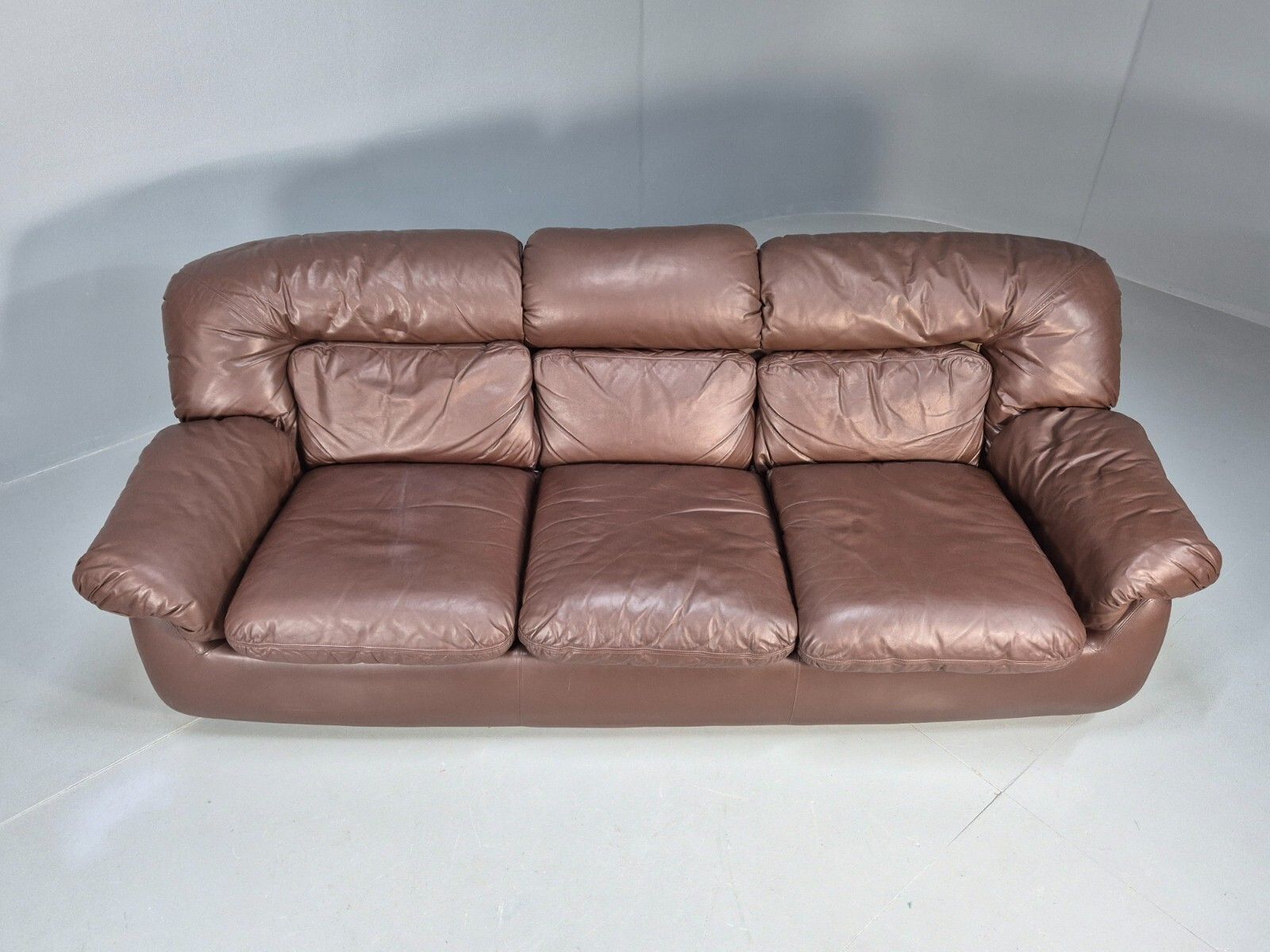 Vintage Swedish 3 Seat Sofa Brown Leather 1970s Retro Mcm Eb7683 M3ss photo 650.0