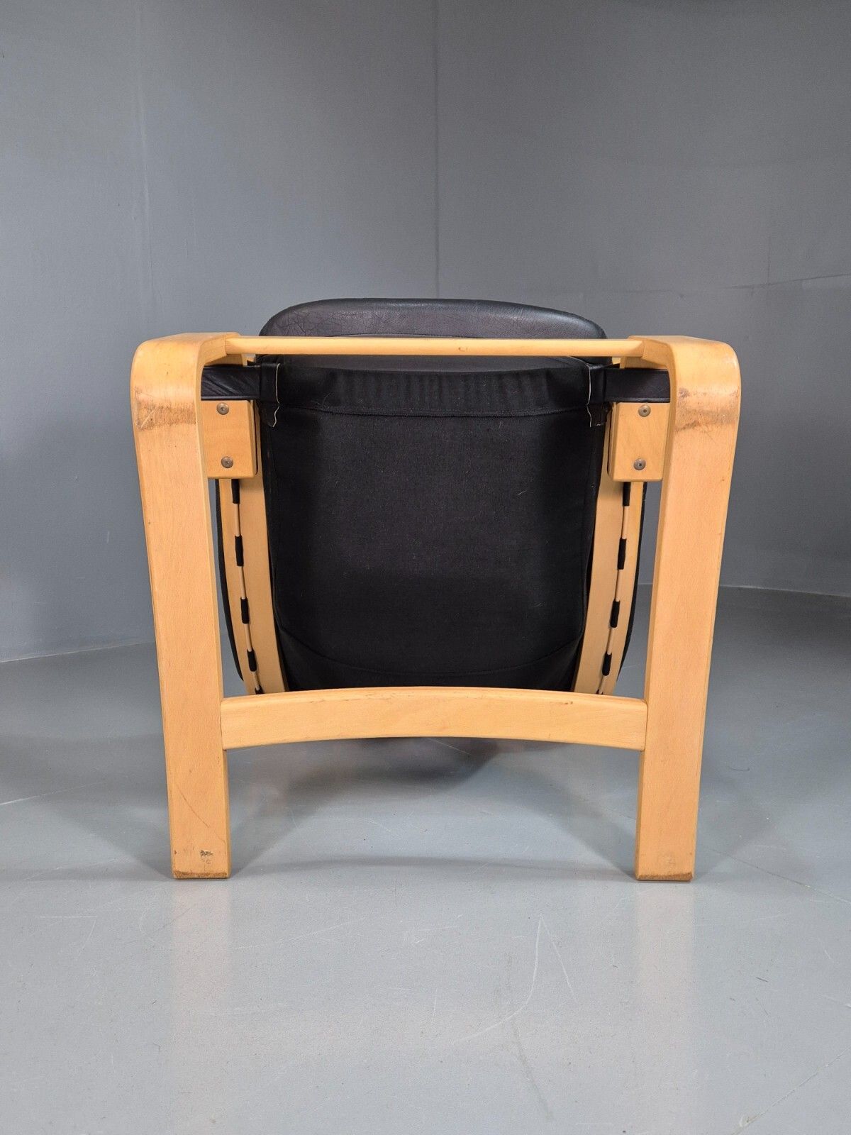 photo vintage Vintage Danish Lounge Chair Black Leather Bentwood Skippers Retro Eb7591 Mben