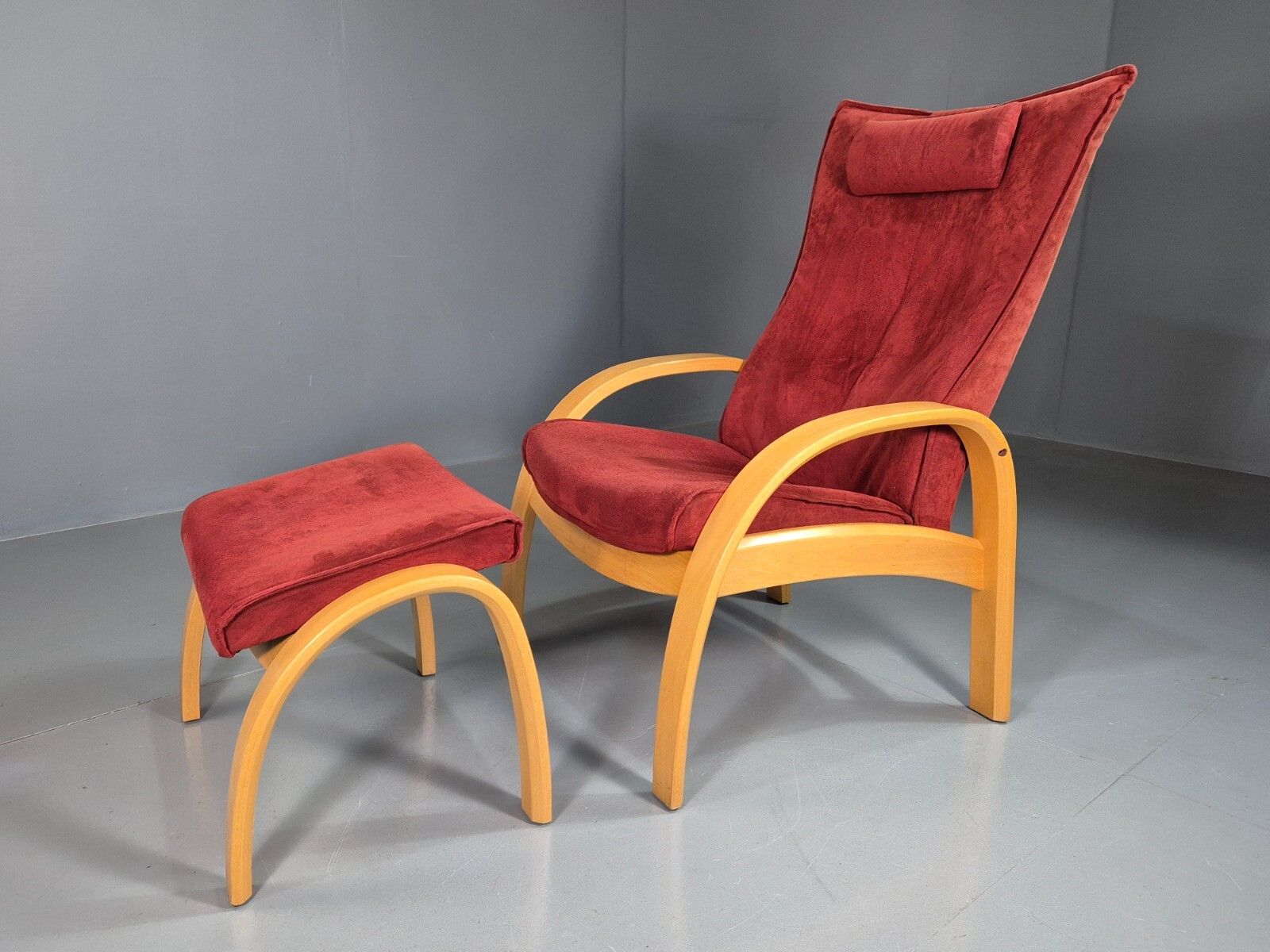 Vintage Danish Lounge Chair Footstool Reclining Red Oak 1980s Retro Eb7438 Mben