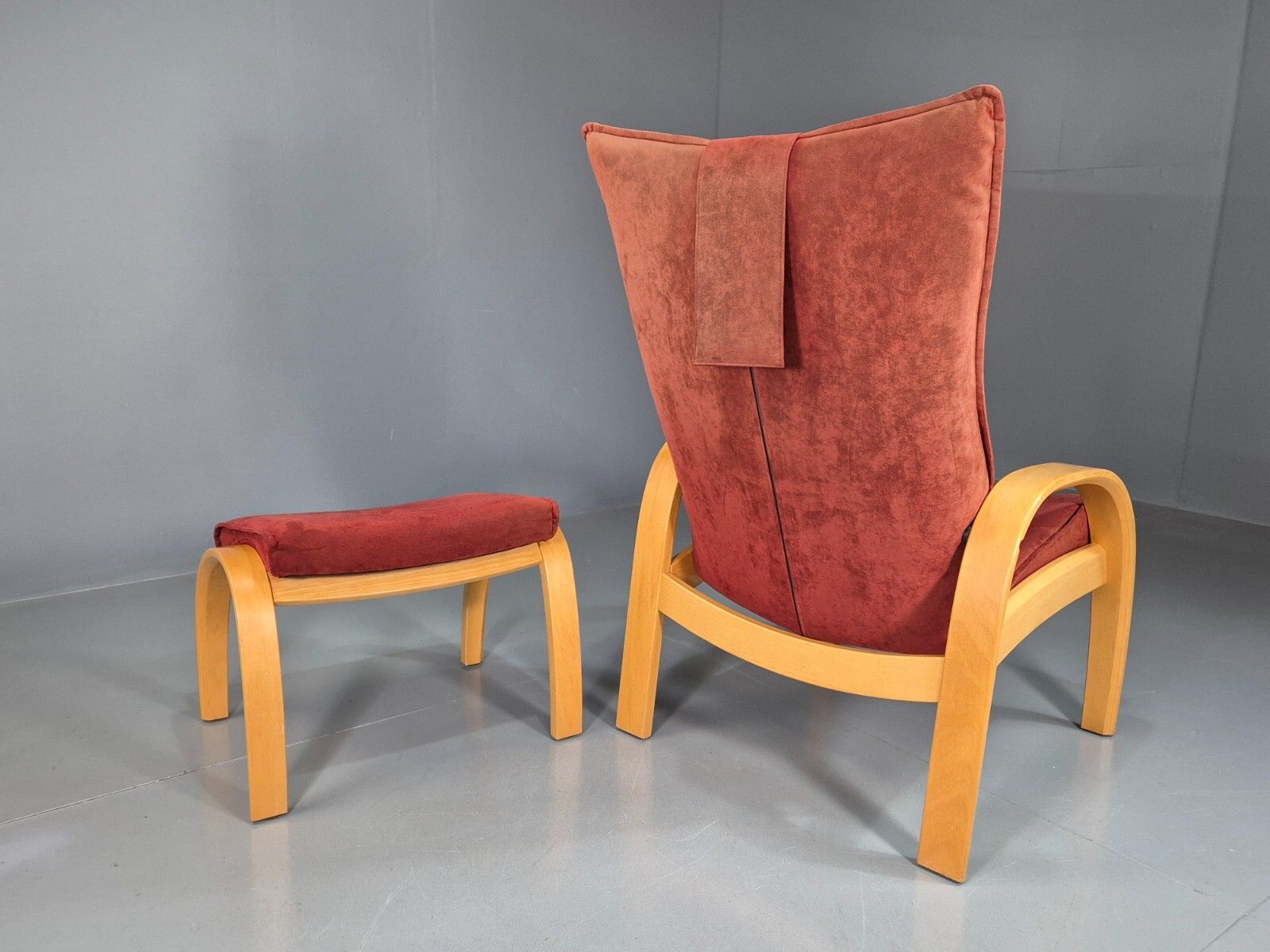 Vintage Danish Lounge Chair Footstool Reclining Red Oak 1980s Retro Eb7438 Mben photo vinterior